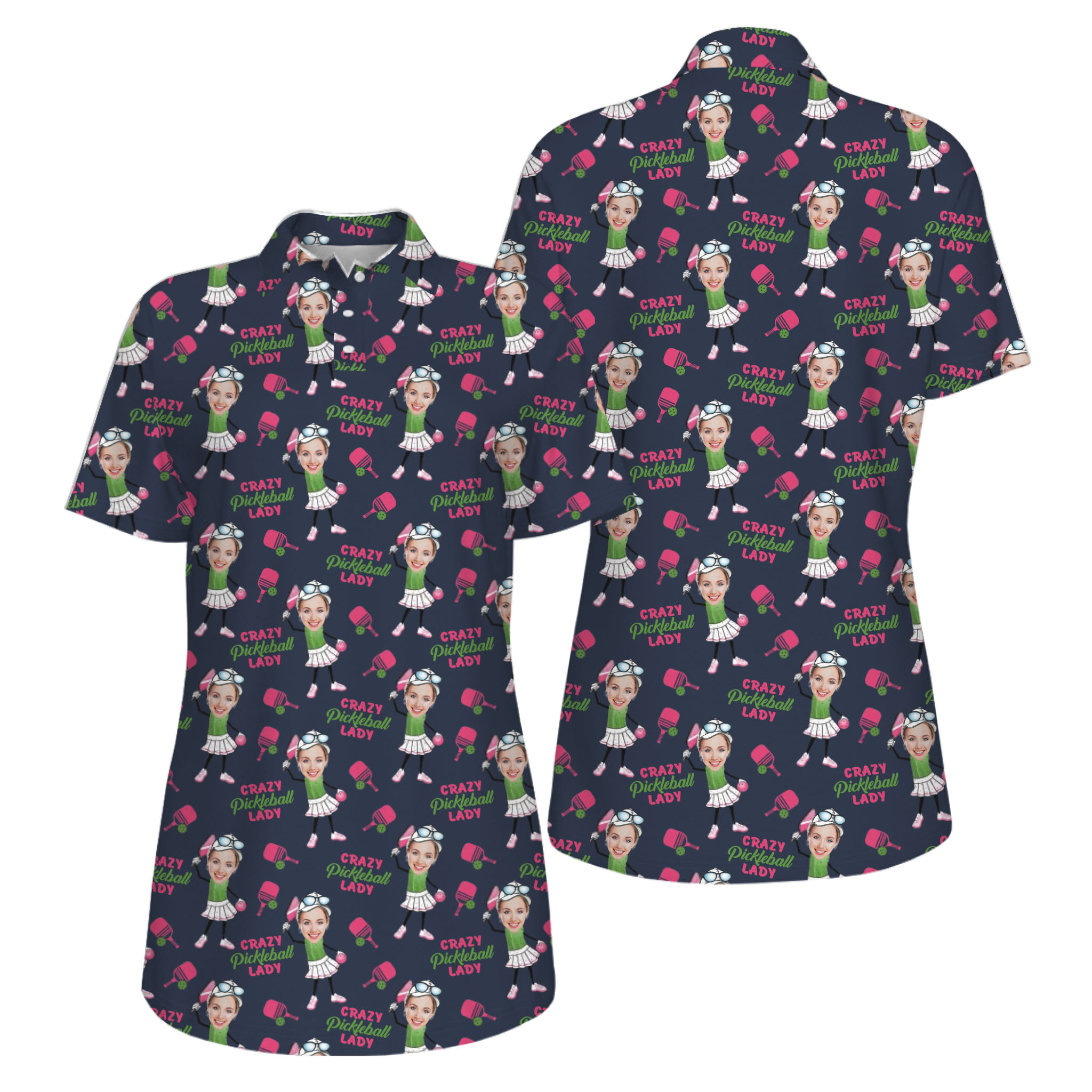  Picklewin Funny Custom Faces UV Protection Pickleball Mother Day Polo Shirt Women 