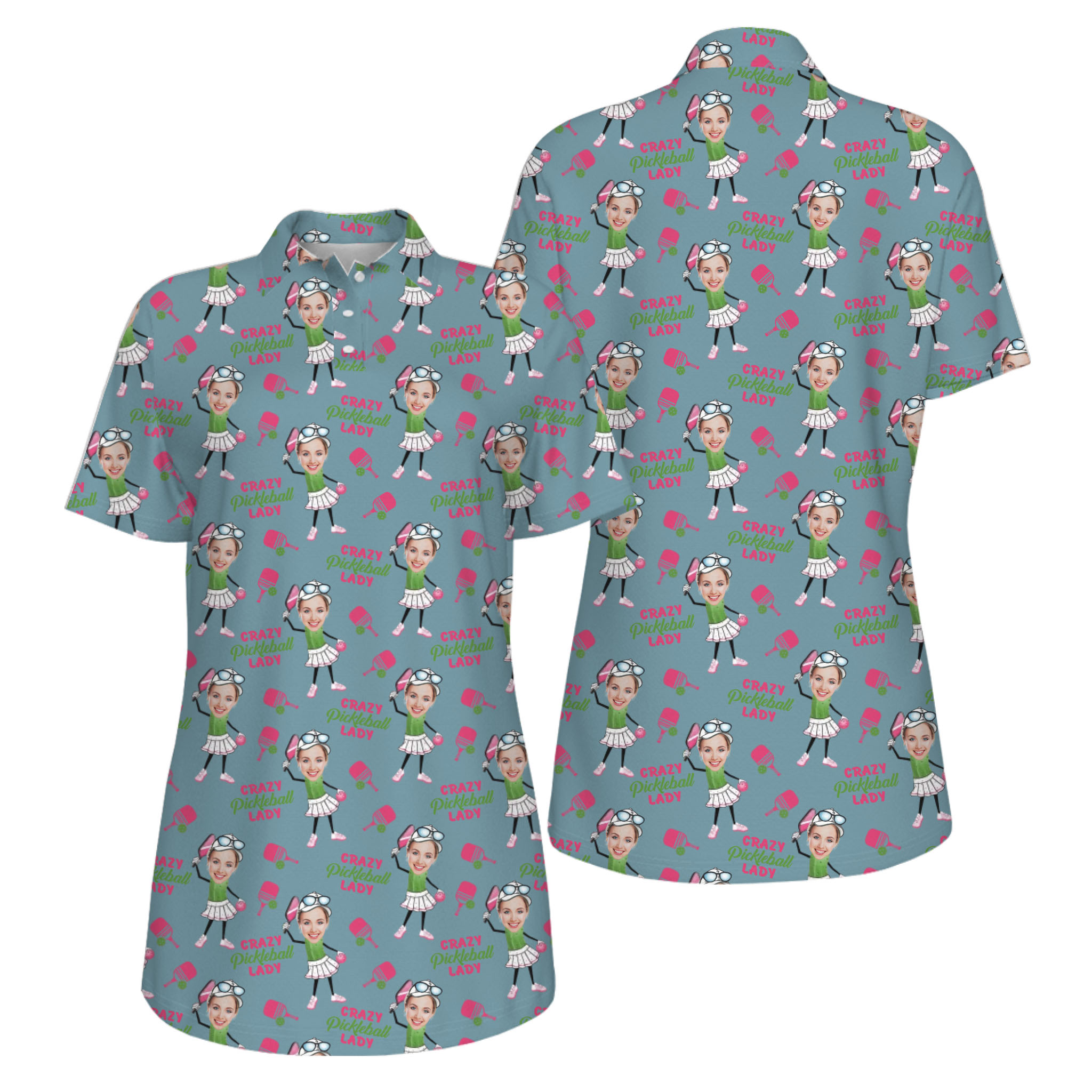  Picklewin Funny Custom Faces UV Protection Pickleball Mother Day Polo Shirt Women 
