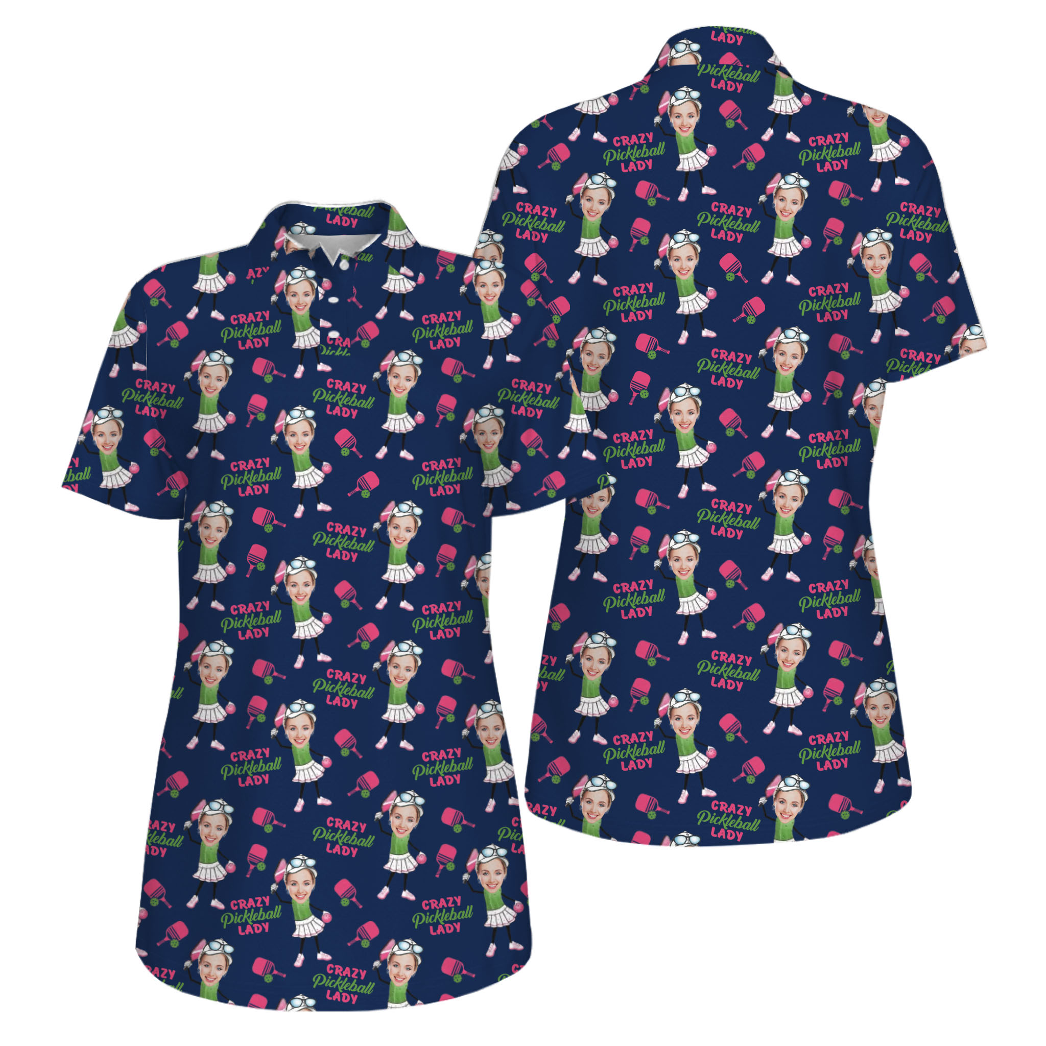  Picklewin Funny Custom Faces UV Protection Pickleball Mother Day Polo Shirt Women 