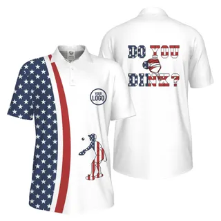  Picklewin Funny Dink Pickleball American Flag UV Protection Men Polo Shirt 