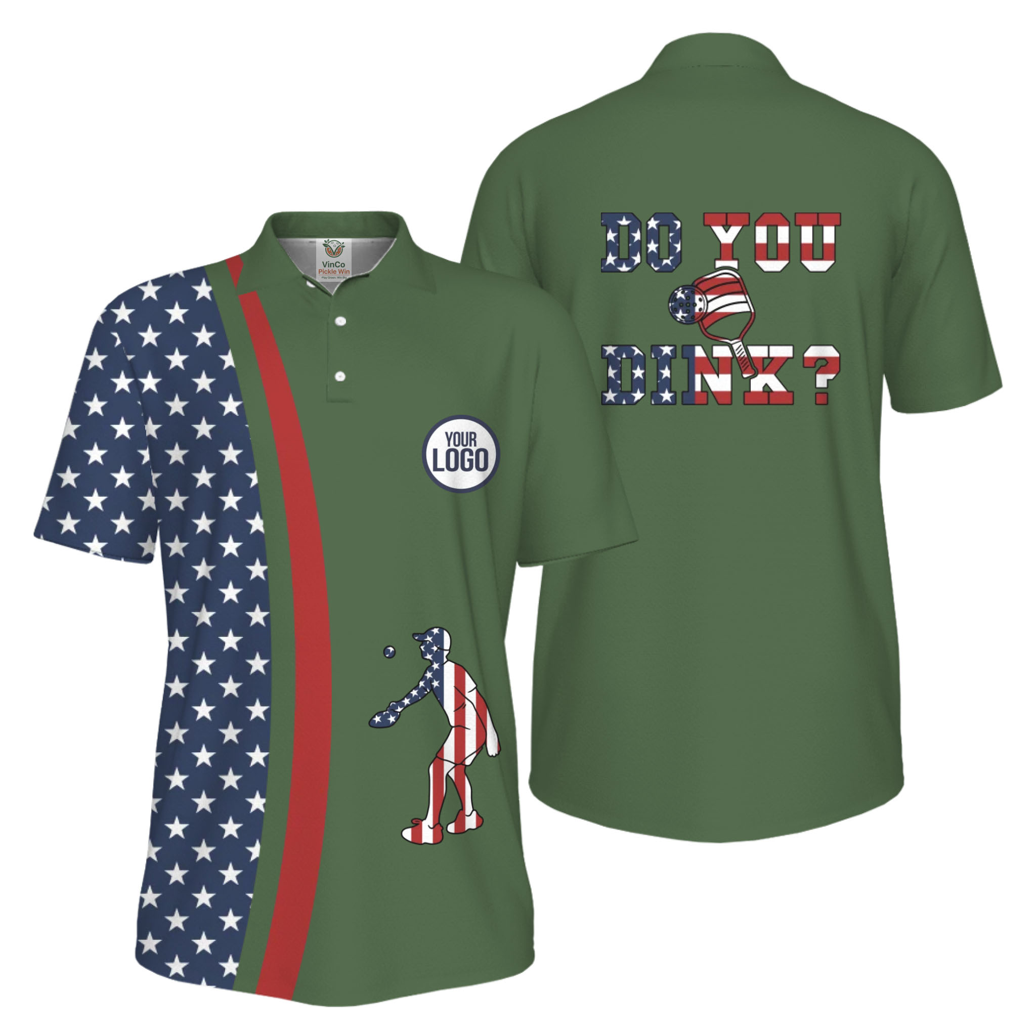  Picklewin Funny Dink Pickleball American Flag UV Protection Men Polo Shirt 