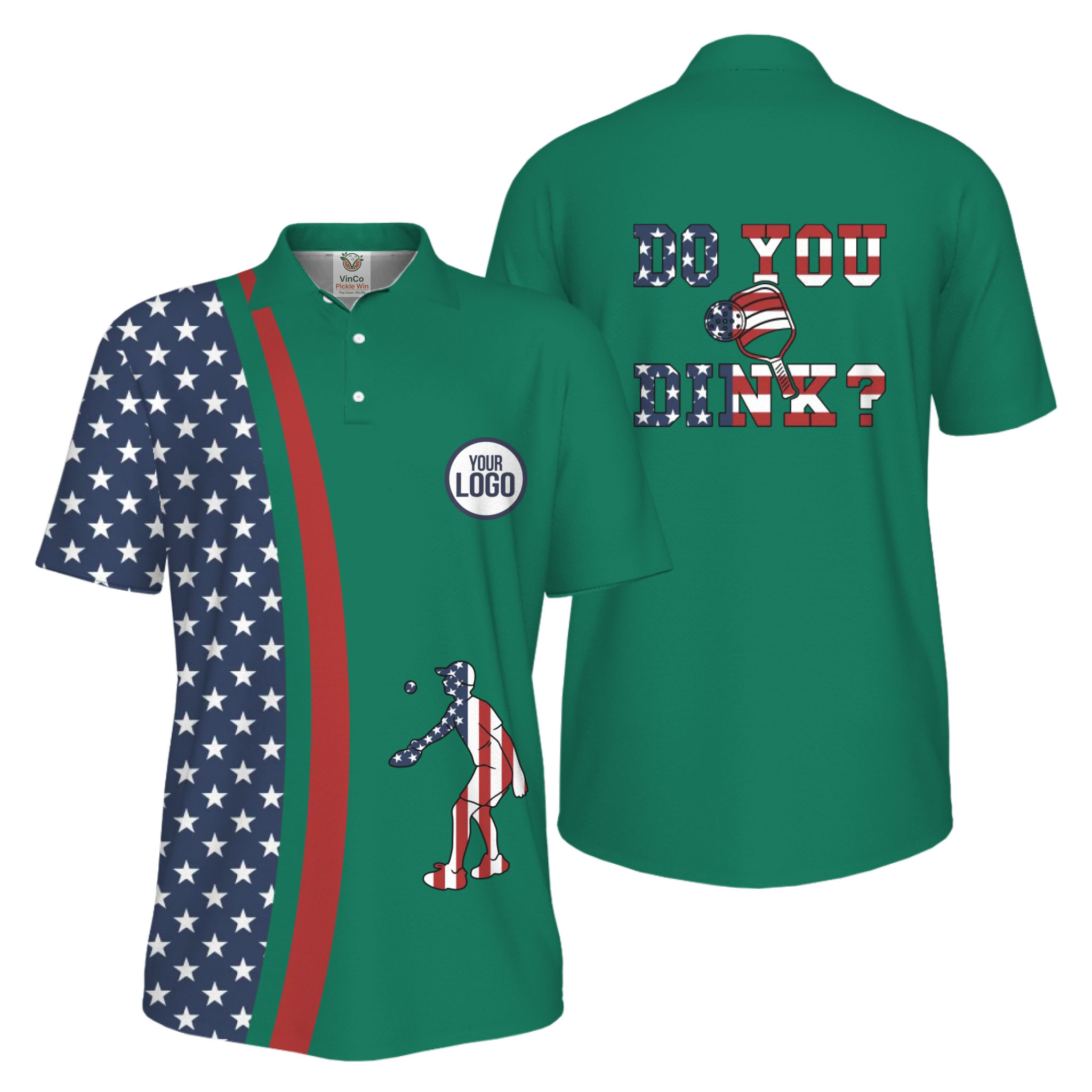  Picklewin Funny Dink Pickleball American Flag UV Protection Men Polo Shirt 