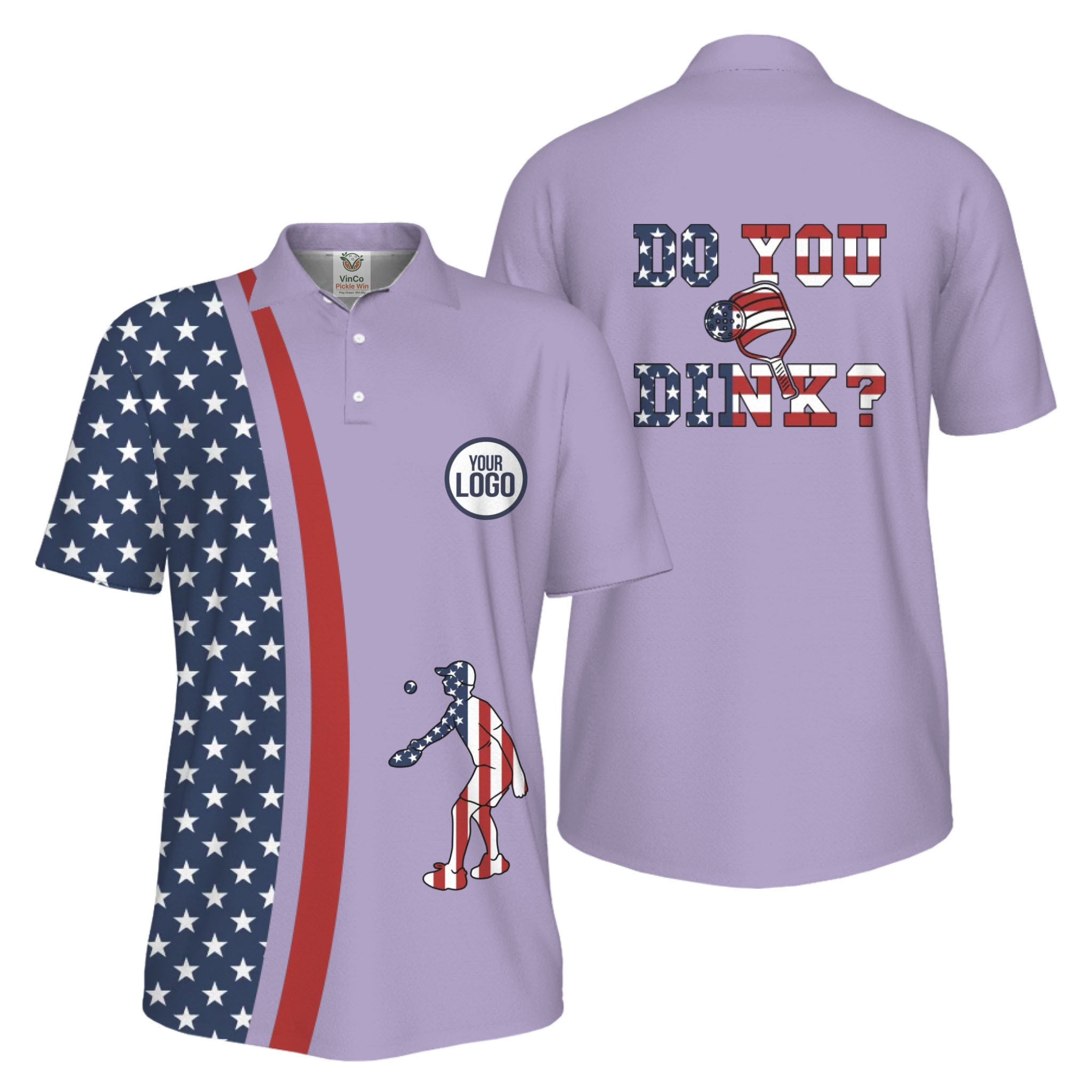  Picklewin Funny Dink Pickleball American Flag UV Protection Men Polo Shirt 