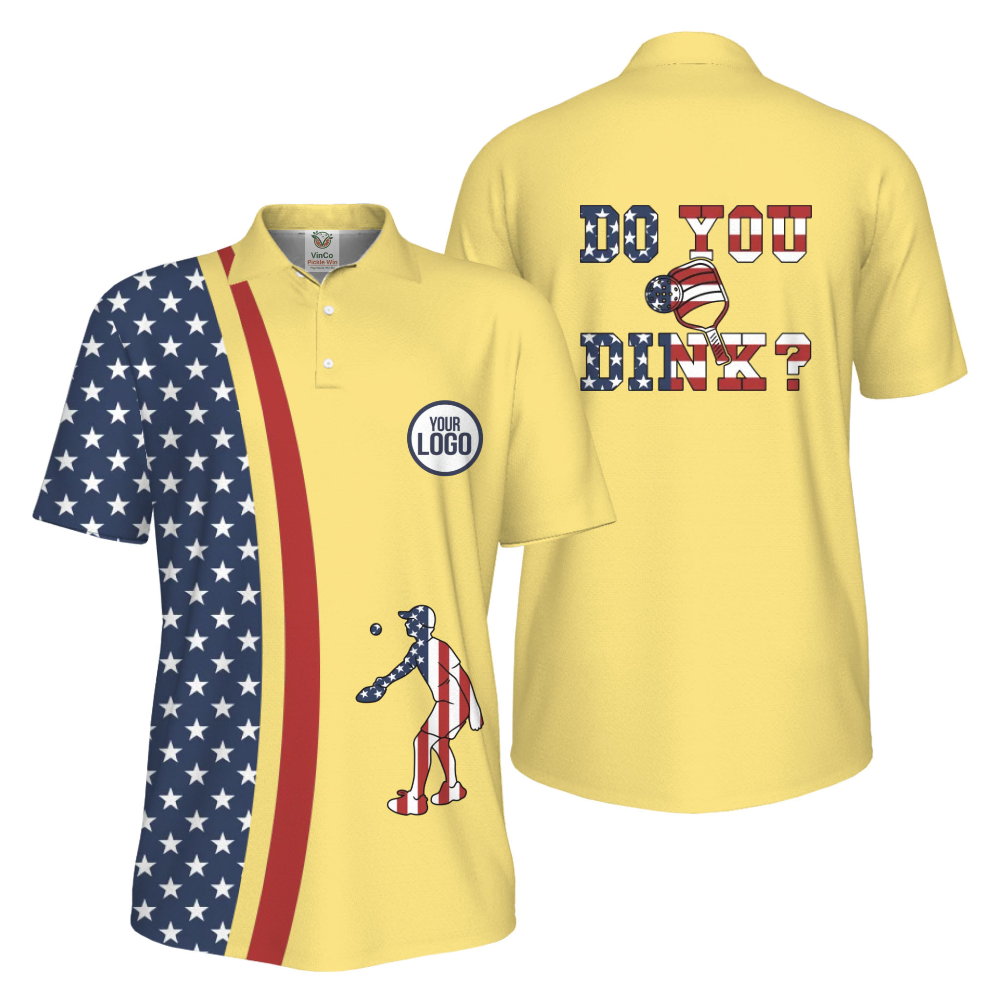  Picklewin Funny Dink Pickleball American Flag UV Protection Men Polo Shirt 