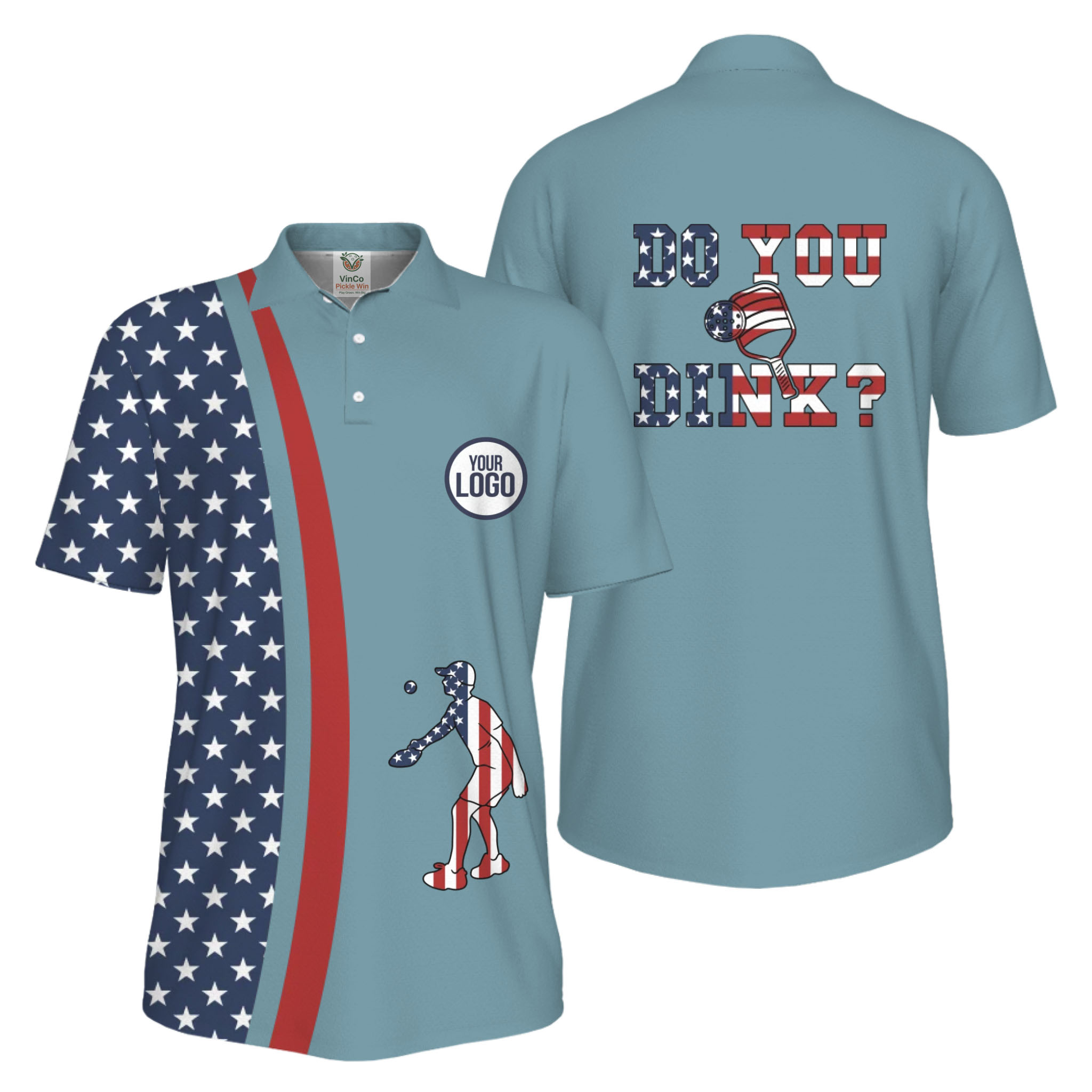 Picklewin Funny Dink Pickleball American Flag UV Protection Men Polo Shirt  - alternate