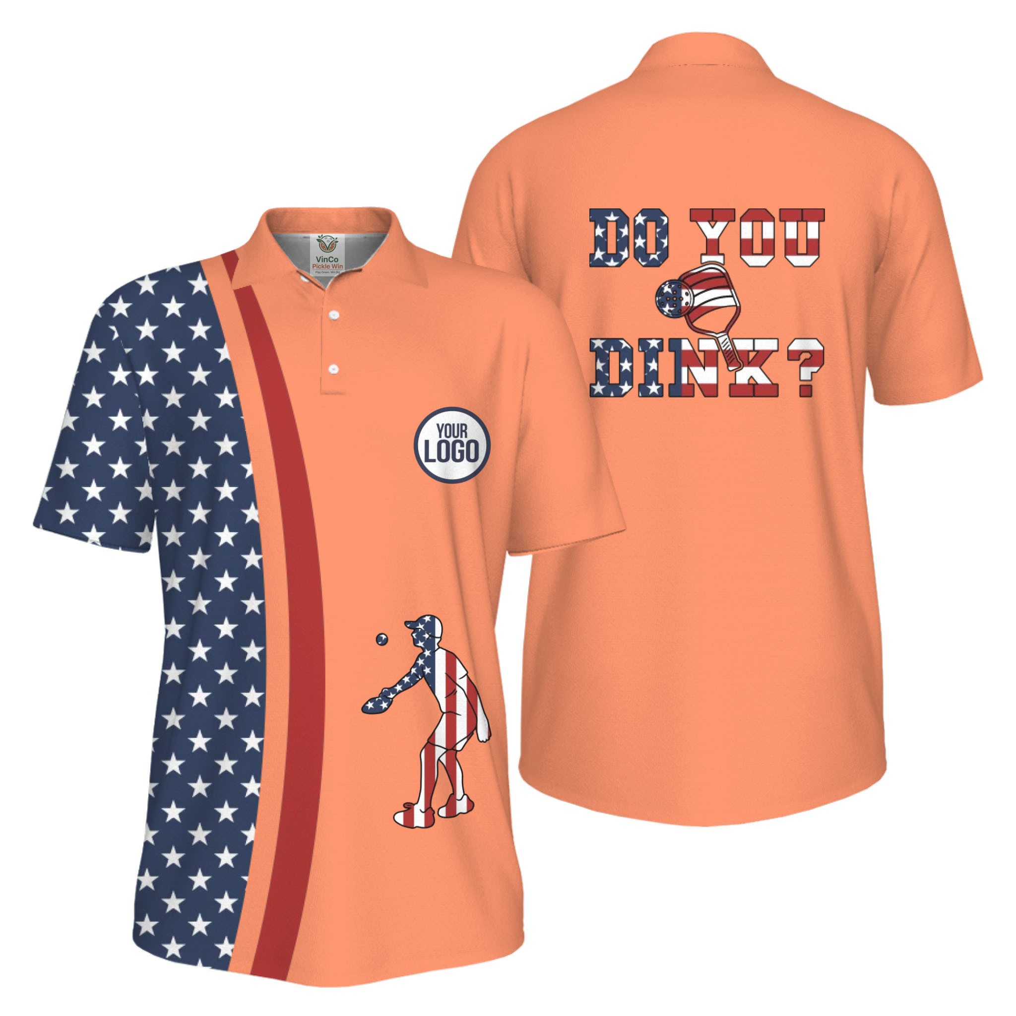 Picklewin Funny Dink Pickleball American Flag UV Protection Men Polo Shirt 