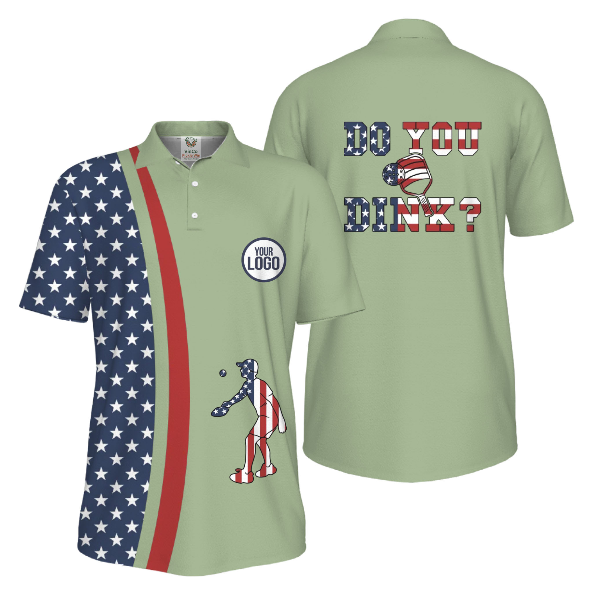  Picklewin Funny Dink Pickleball American Flag UV Protection Men Polo Shirt 