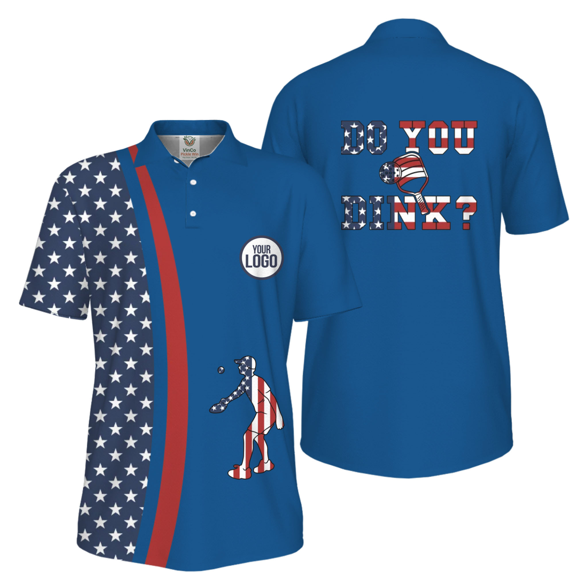  Picklewin Funny Dink Pickleball American Flag UV Protection Men Polo Shirt 