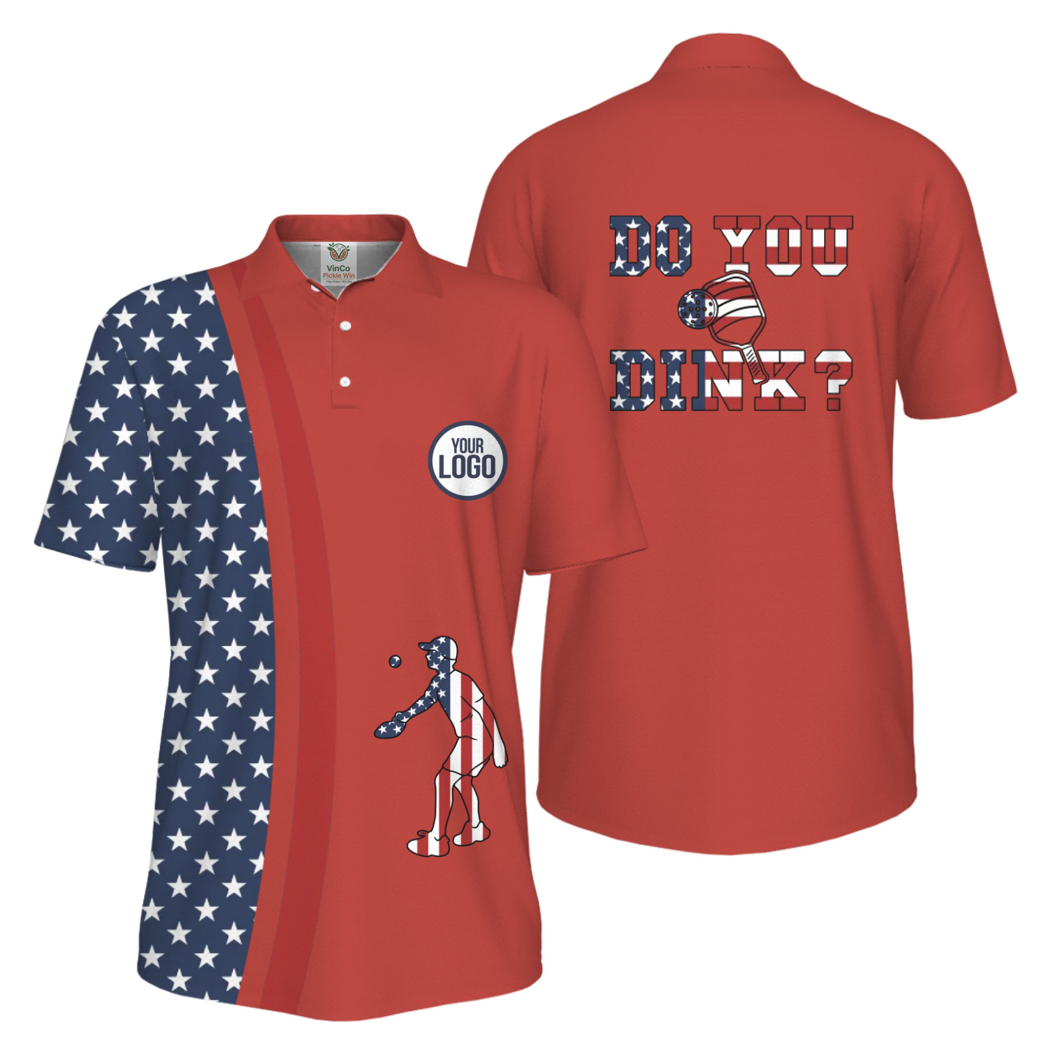  Picklewin Funny Dink Pickleball American Flag UV Protection Men Polo Shirt 
