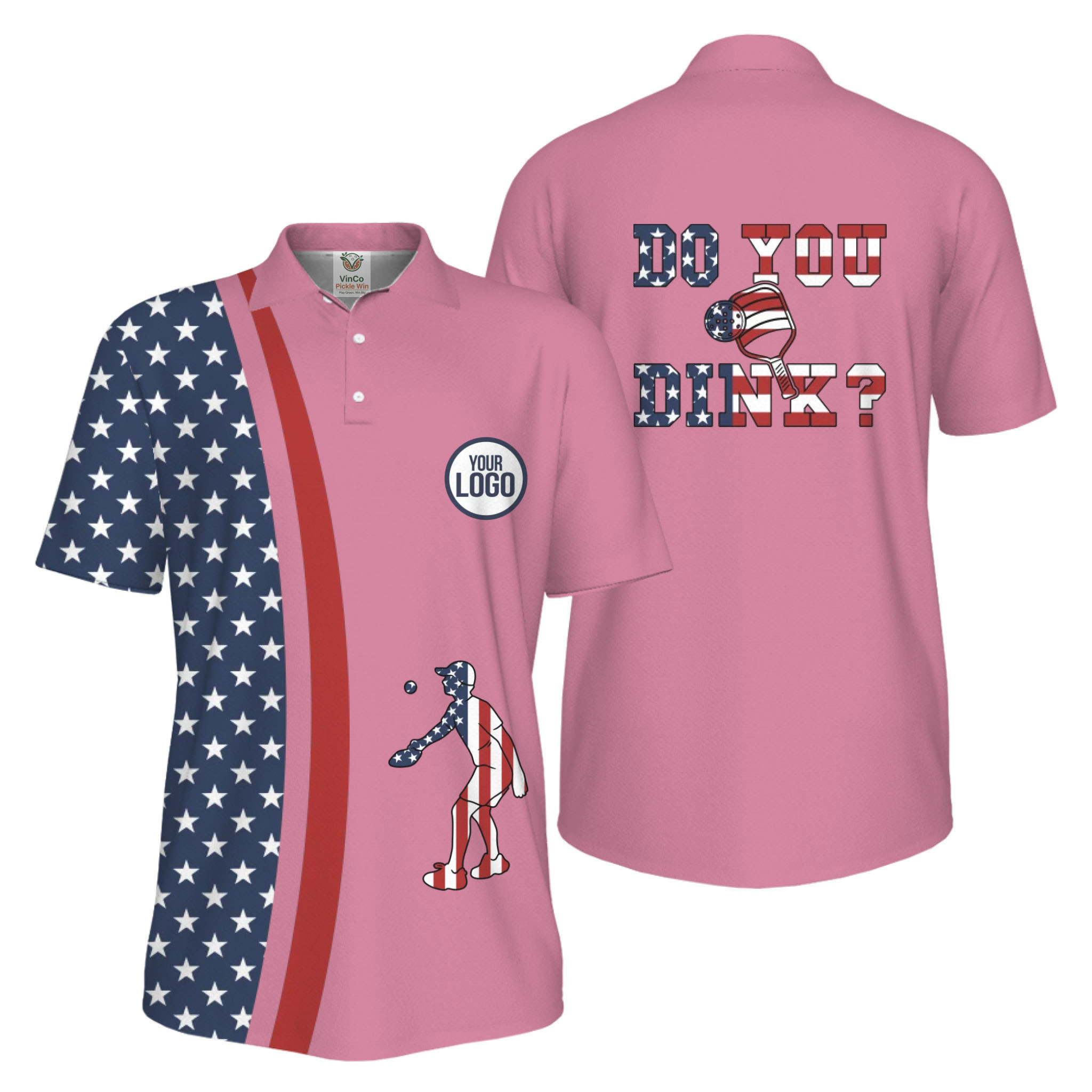  Picklewin Funny Dink Pickleball American Flag UV Protection Men Polo Shirt 
