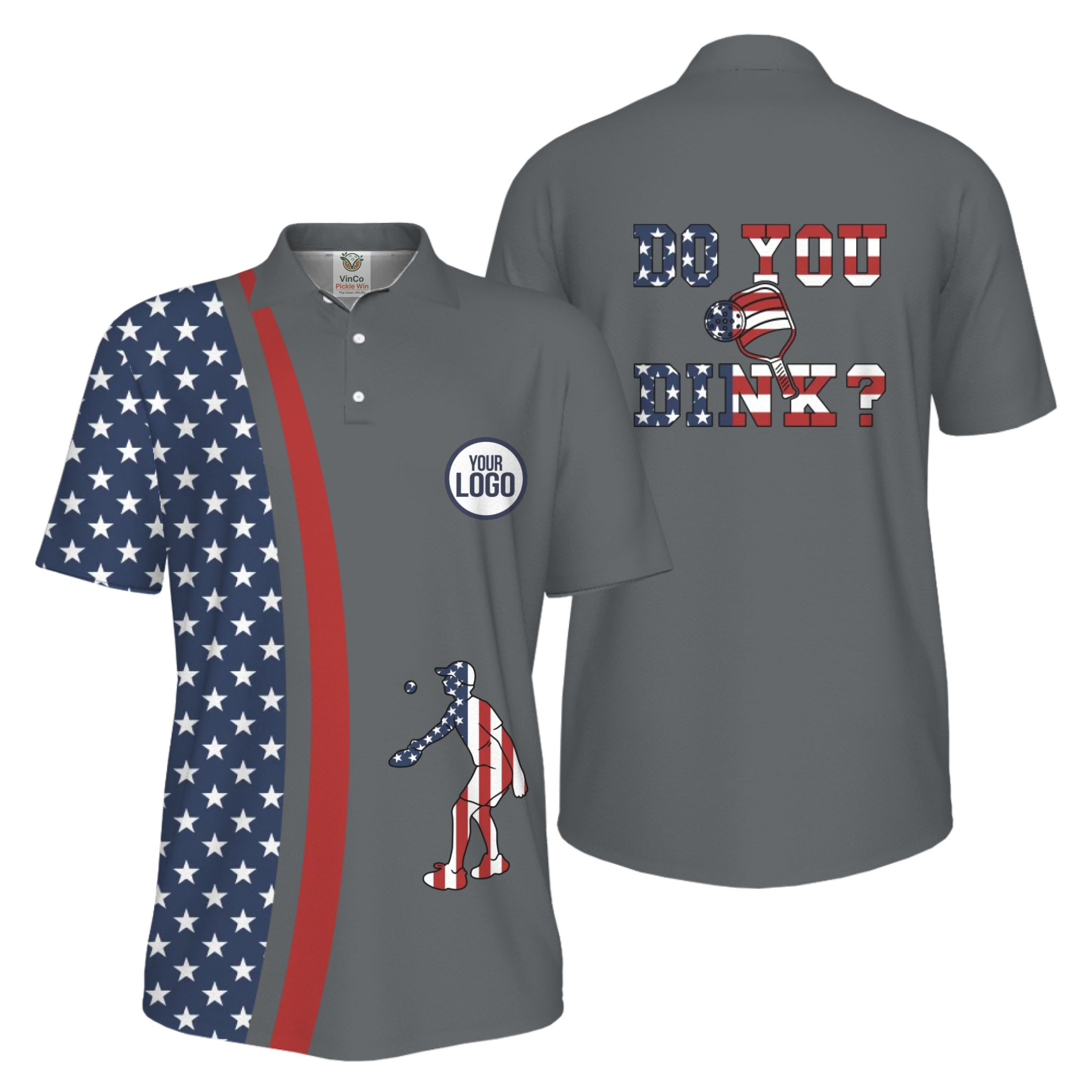  Picklewin Funny Dink Pickleball American Flag UV Protection Men Polo Shirt 