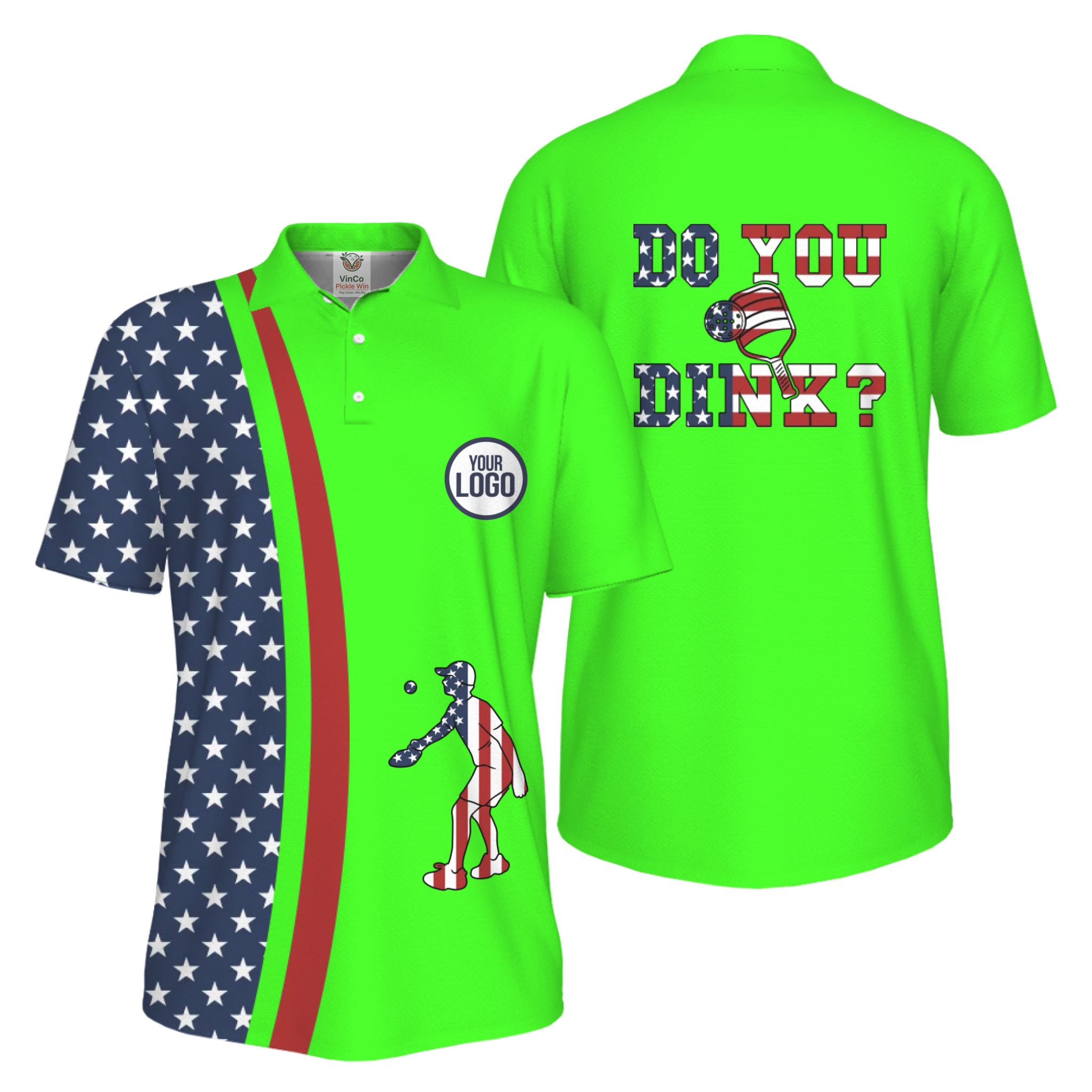  Picklewin Funny Dink Pickleball American Flag UV Protection Men Polo Shirt 