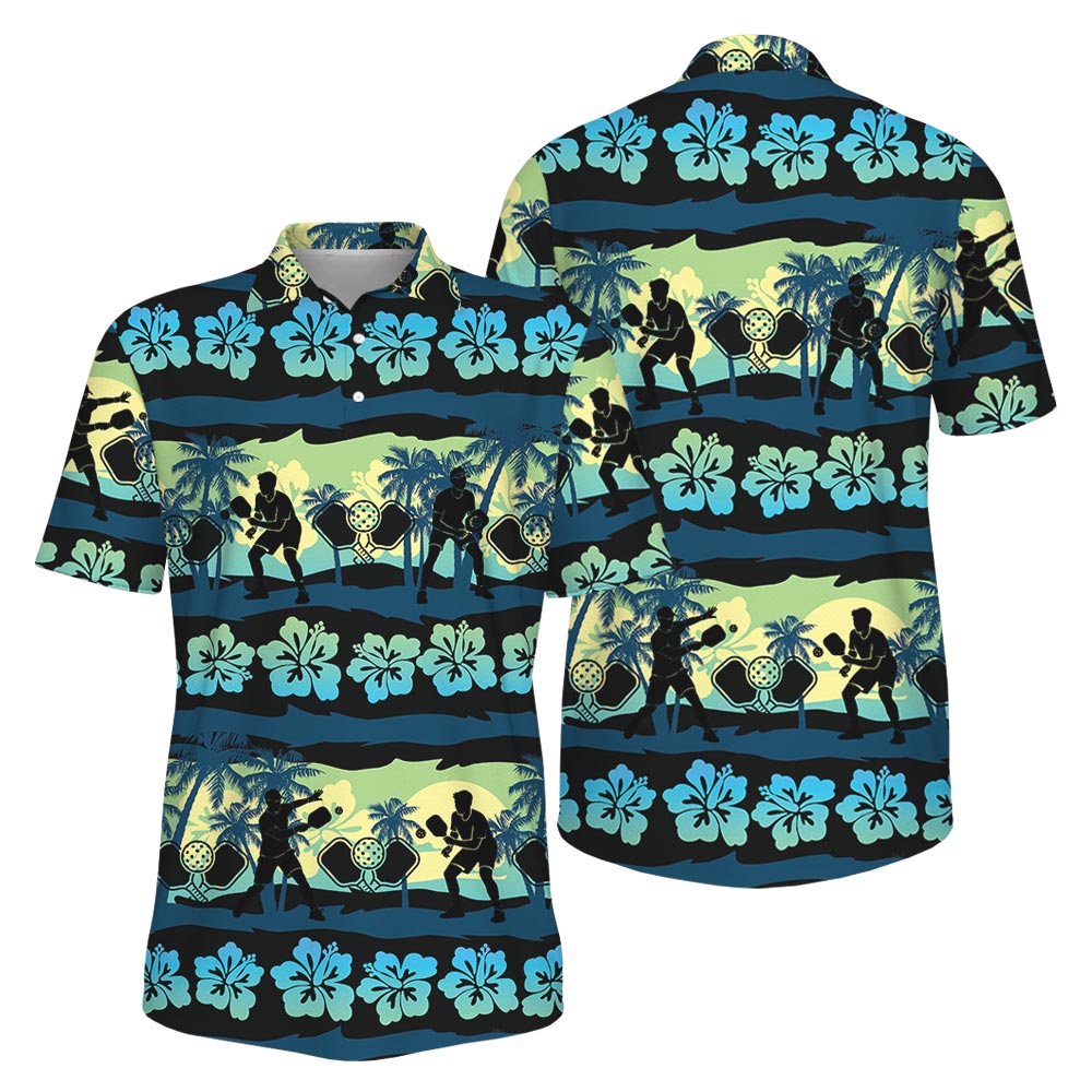 Picklewin Aloha Pickleball Hawaiian Floral Breeze Performance Polo Shirt