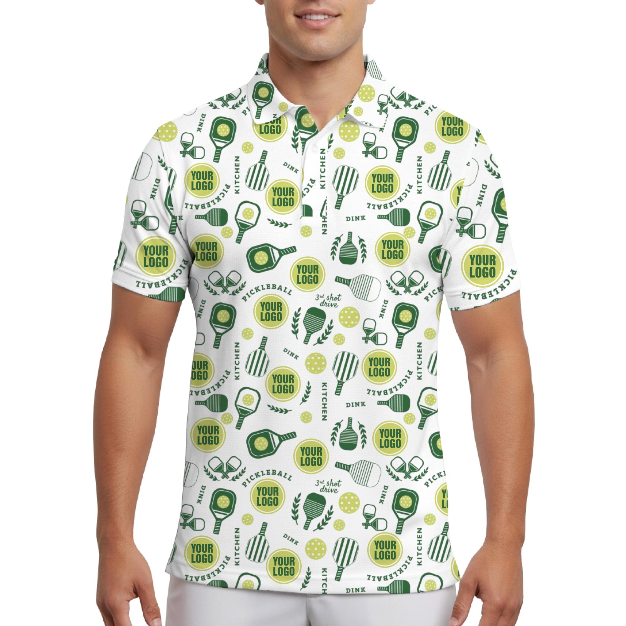 Custom Multi Logos Men's UV Protection Polo Shirt For Pickleball Club