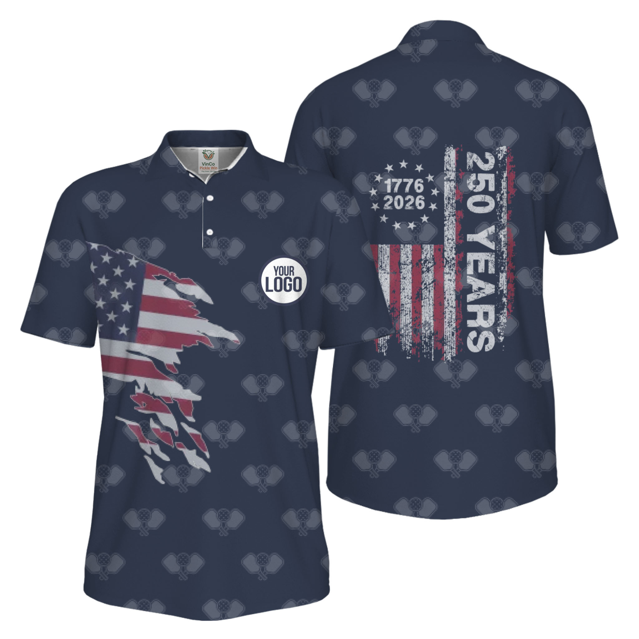Picklewin 250 Years Of The USA Pickleball Logo Polo Shirt Men UV Protection  
