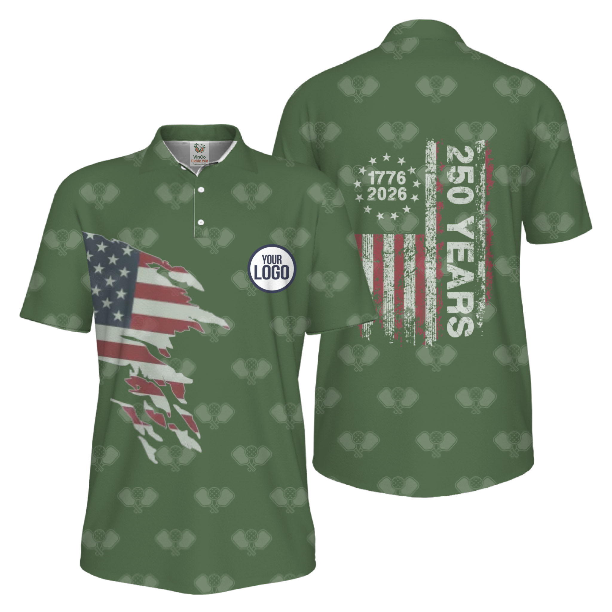 Picklewin 250 Years Of The USA Pickleball Logo Polo Shirt Men UV Protection  