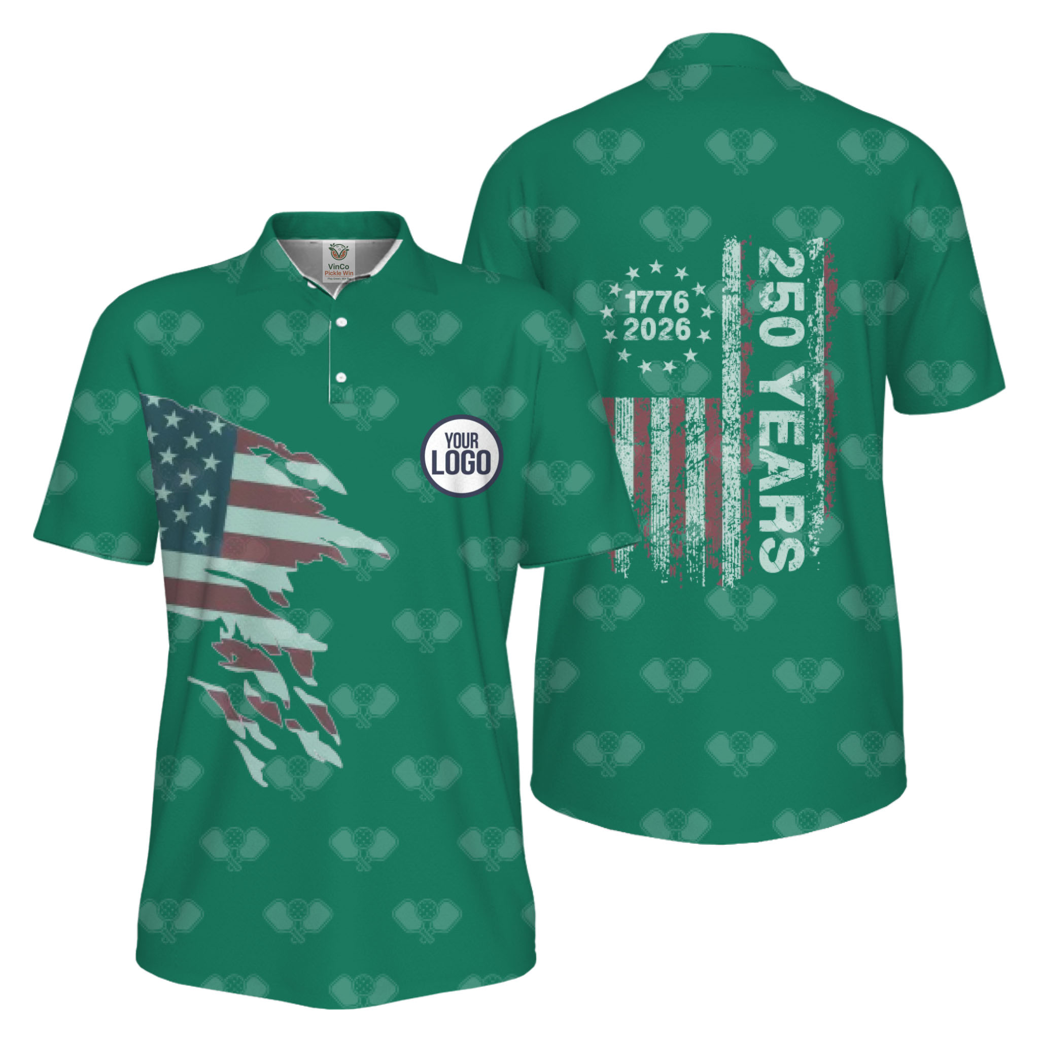 Picklewin 250 Years Of The USA Pickleball Logo Polo Shirt Men UV Protection  