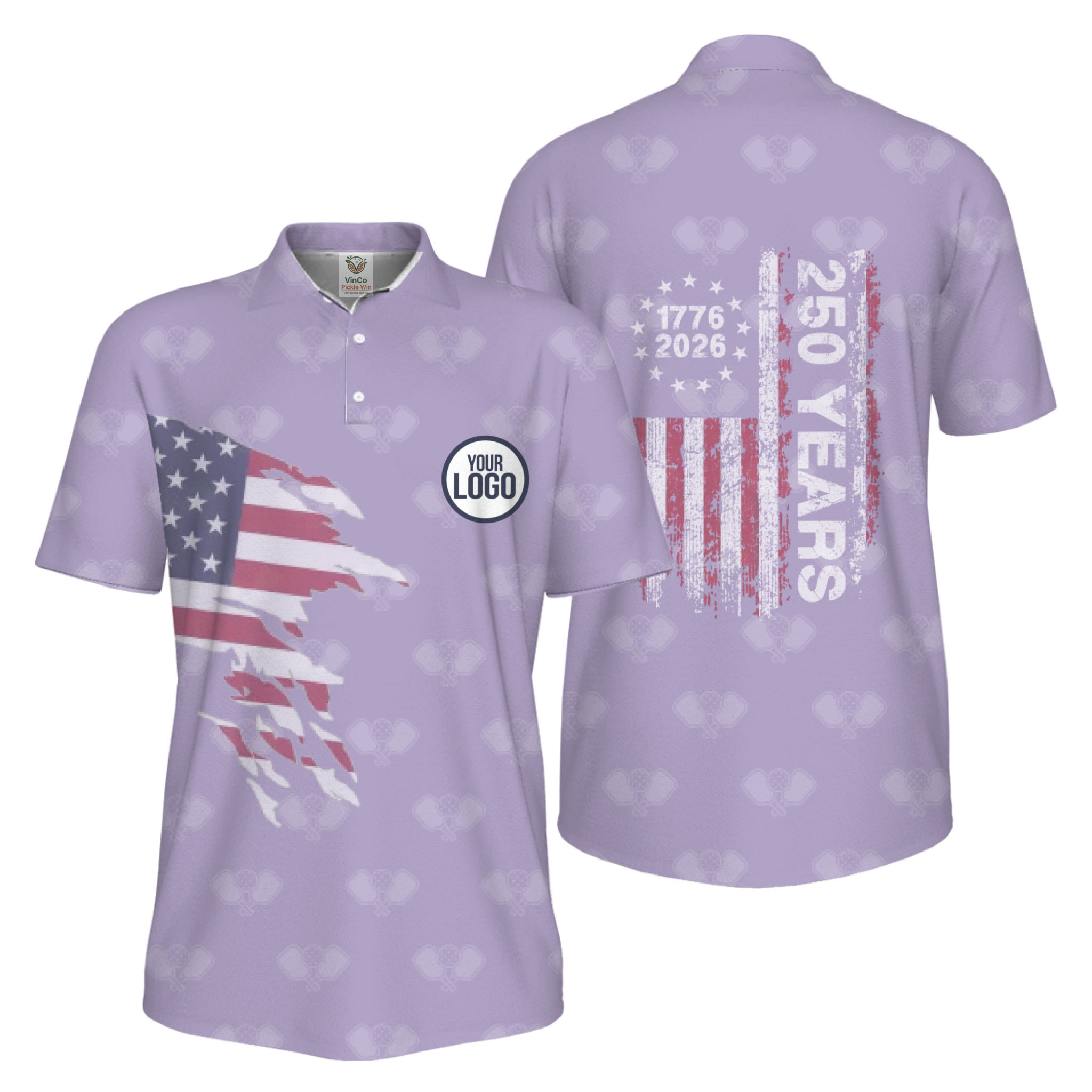 Picklewin 250 Years Of The USA Pickleball Logo Polo Shirt Men UV Protection  