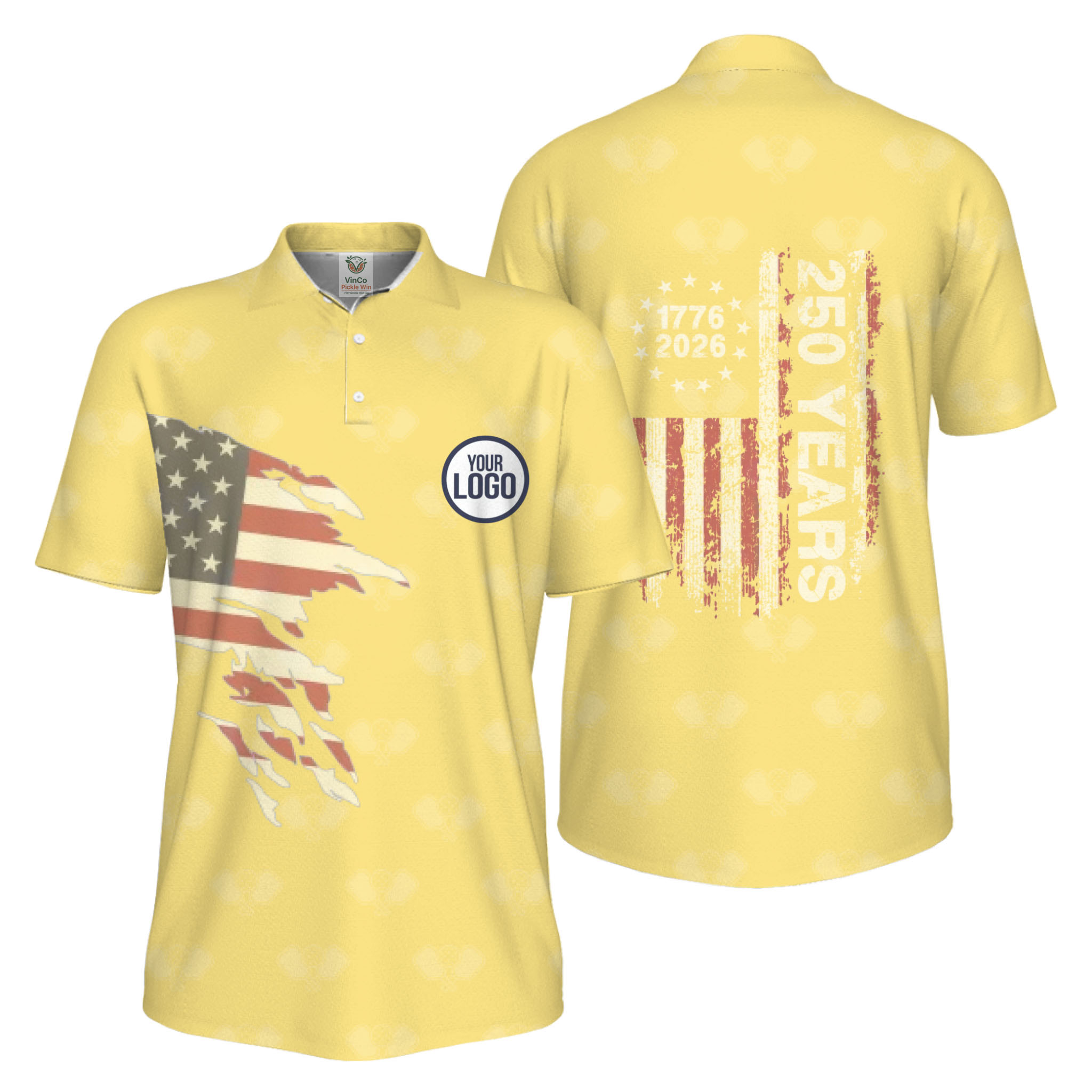 Picklewin 250 Years Of The USA Pickleball Logo Polo Shirt Men UV Protection  
