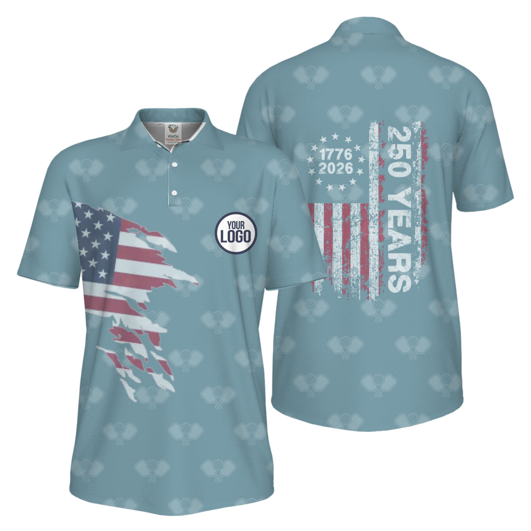 Picklewin 250 Years Of The USA Pickleball Logo Polo Shirt Men UV Protection  