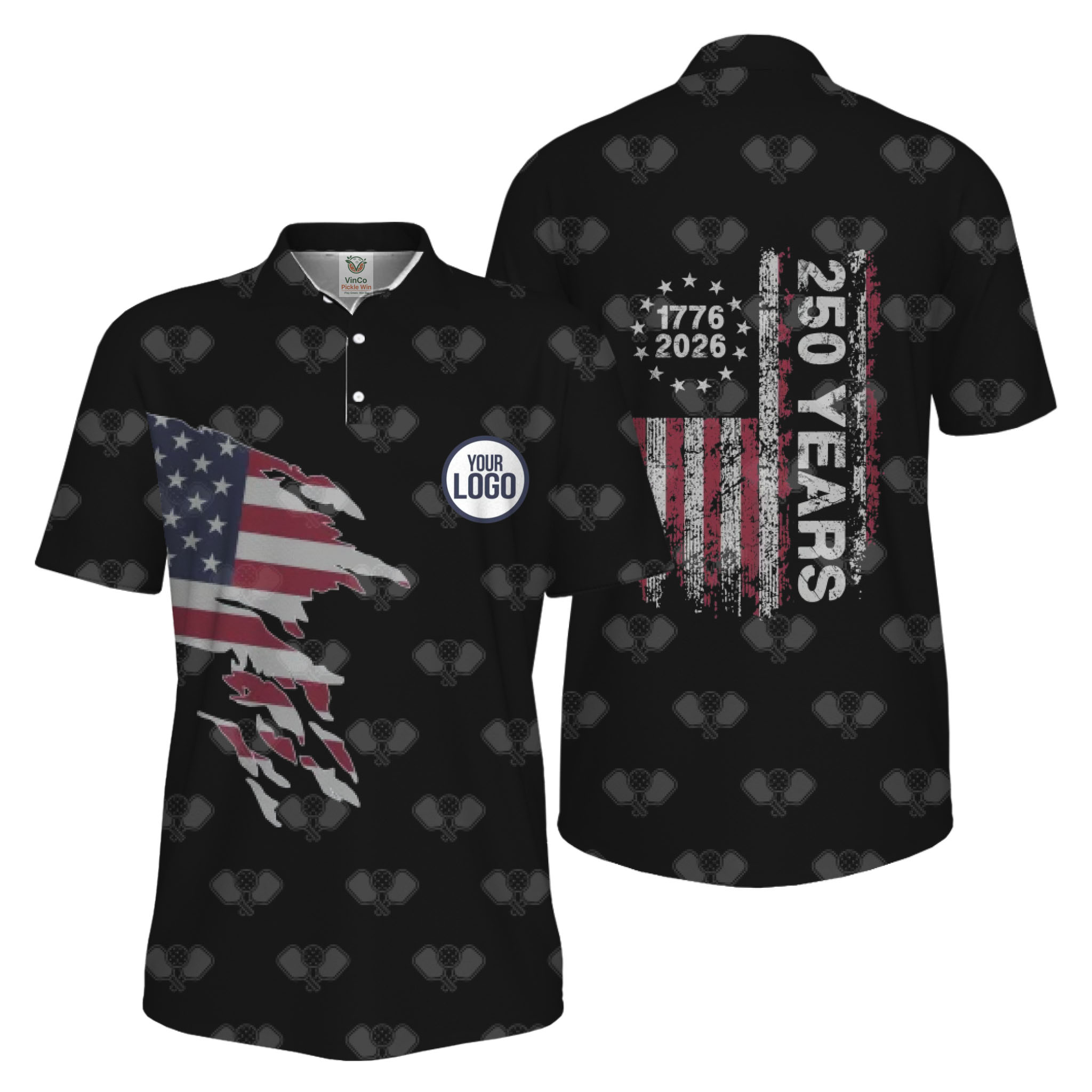 Picklewin 250 Years Of The USA Pickleball Logo Polo Shirt Men UV Protection  