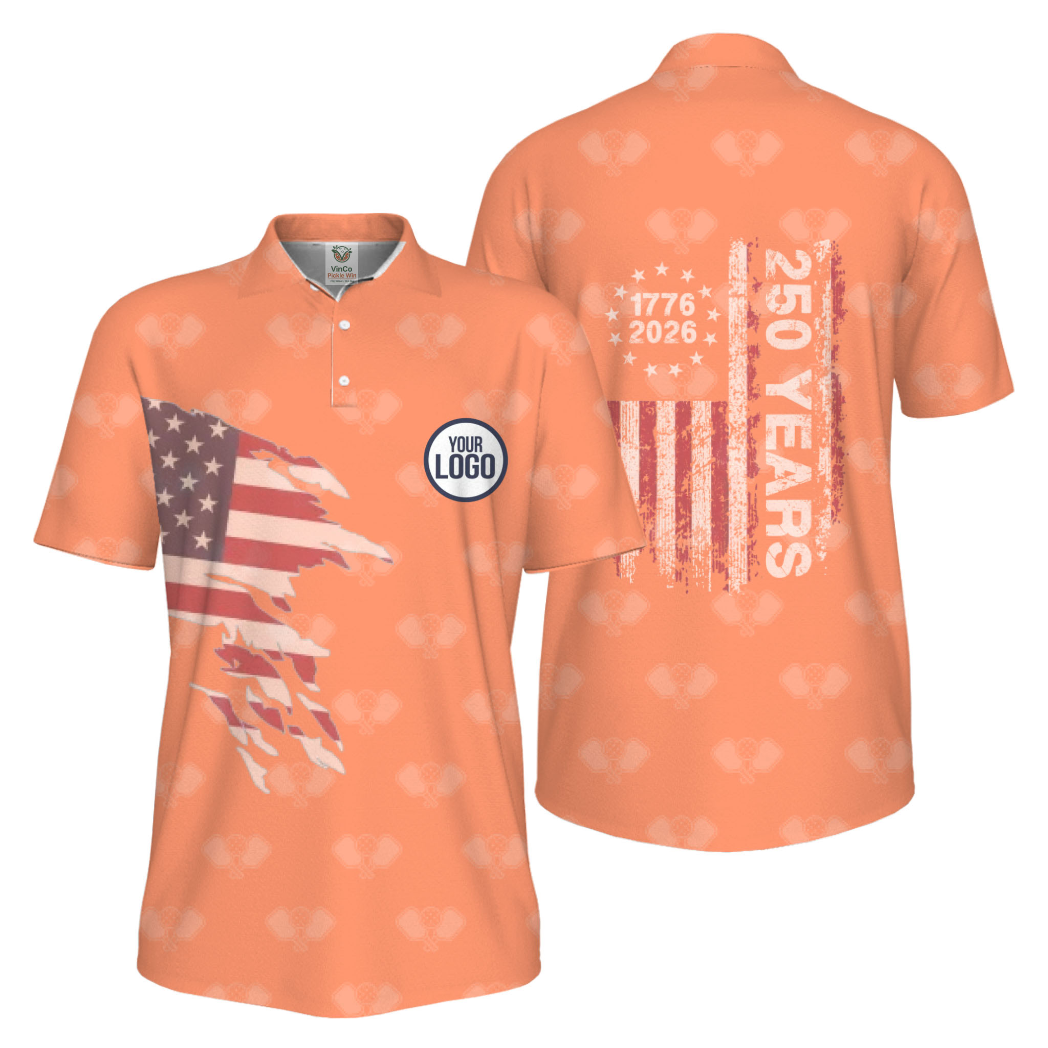 Picklewin 250 Years Of The USA Pickleball Logo Polo Shirt Men UV Protection  