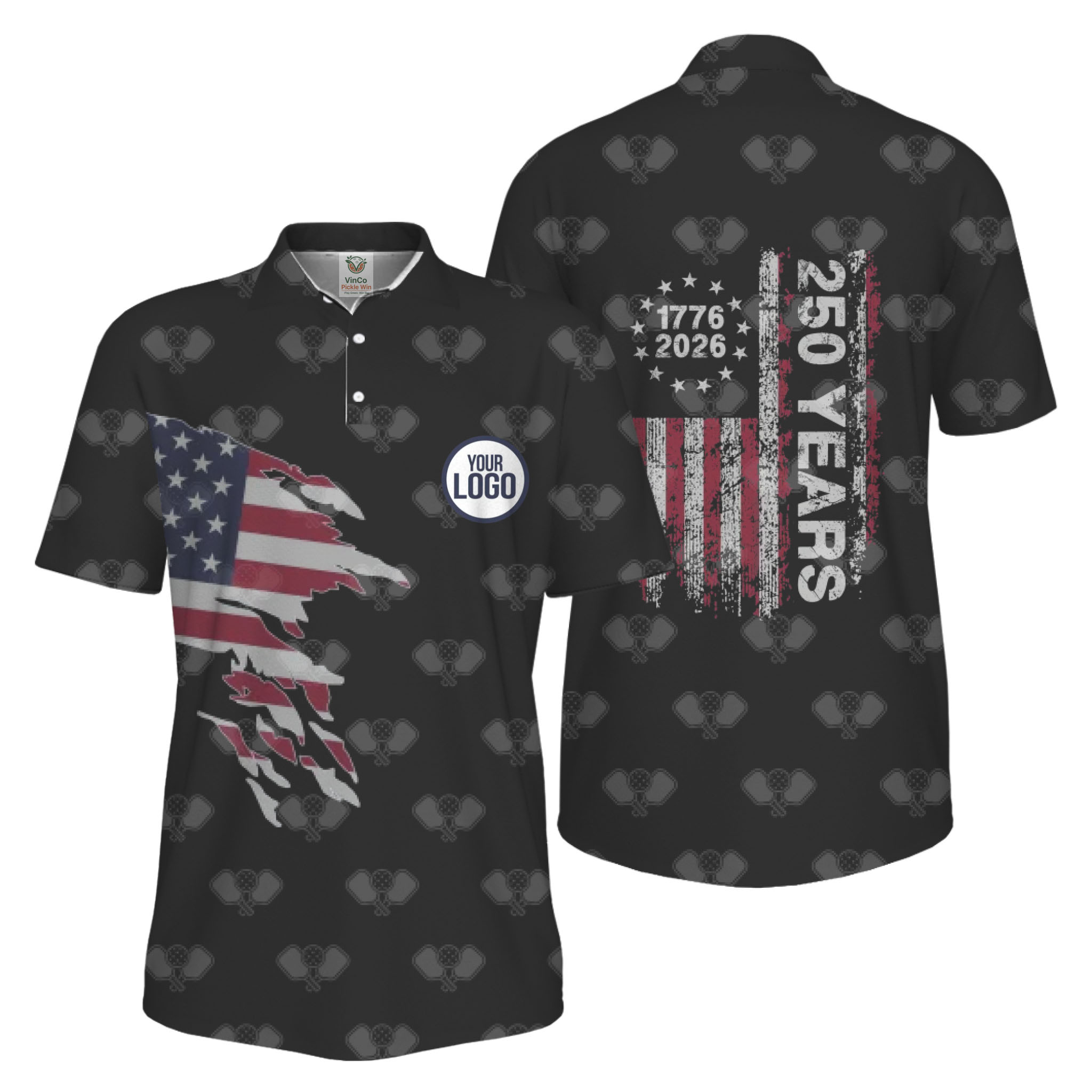 Picklewin 250 Years Of The USA Pickleball Logo Polo Shirt Men UV Protection  