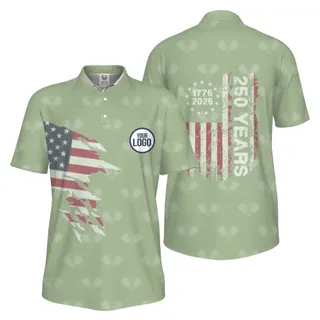 Picklewin 250 Years Of The USA Pickleball Logo Polo Shirt Men UV Protection   – alternate