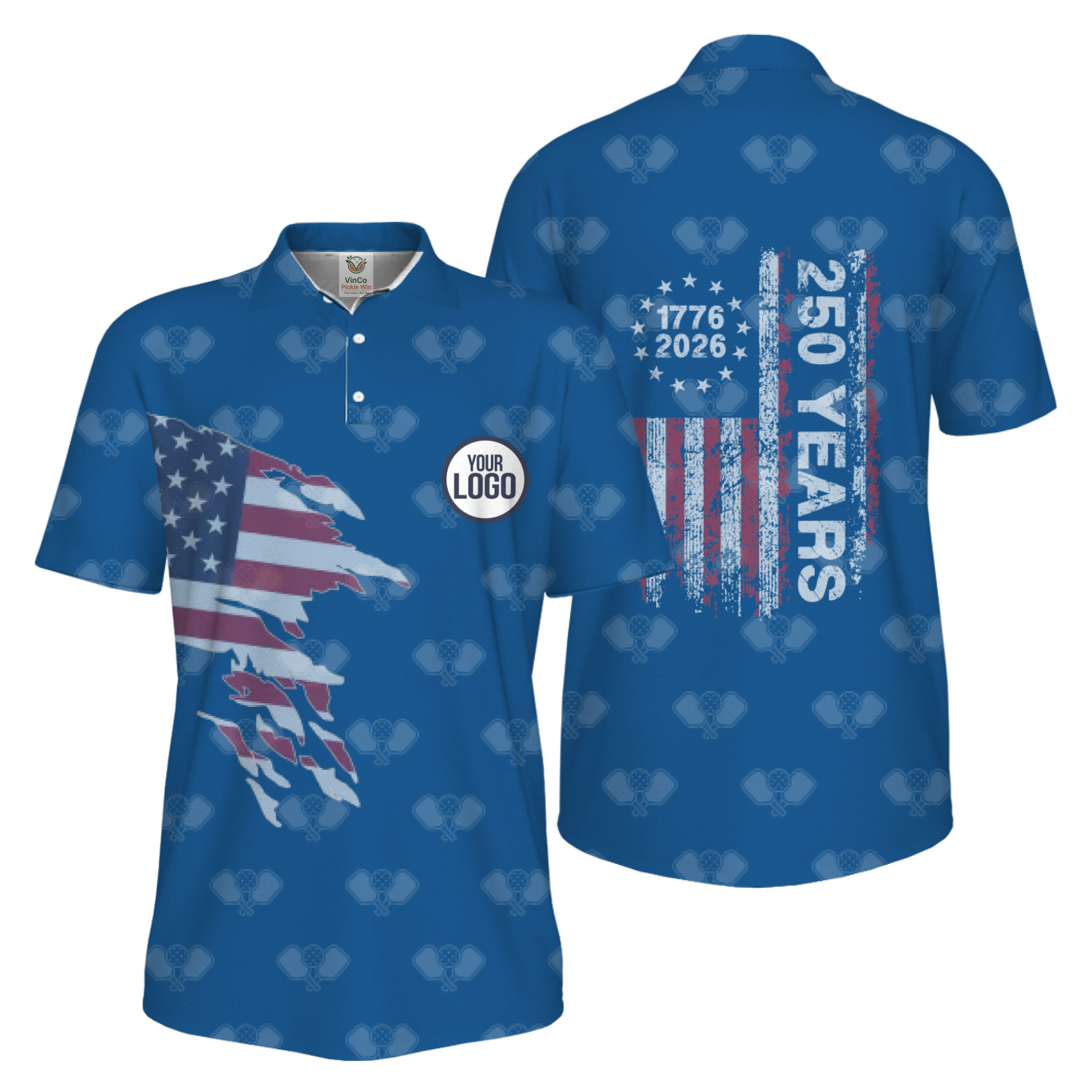 Picklewin 250 Years Of The USA Pickleball Logo Polo Shirt Men UV Protection  
