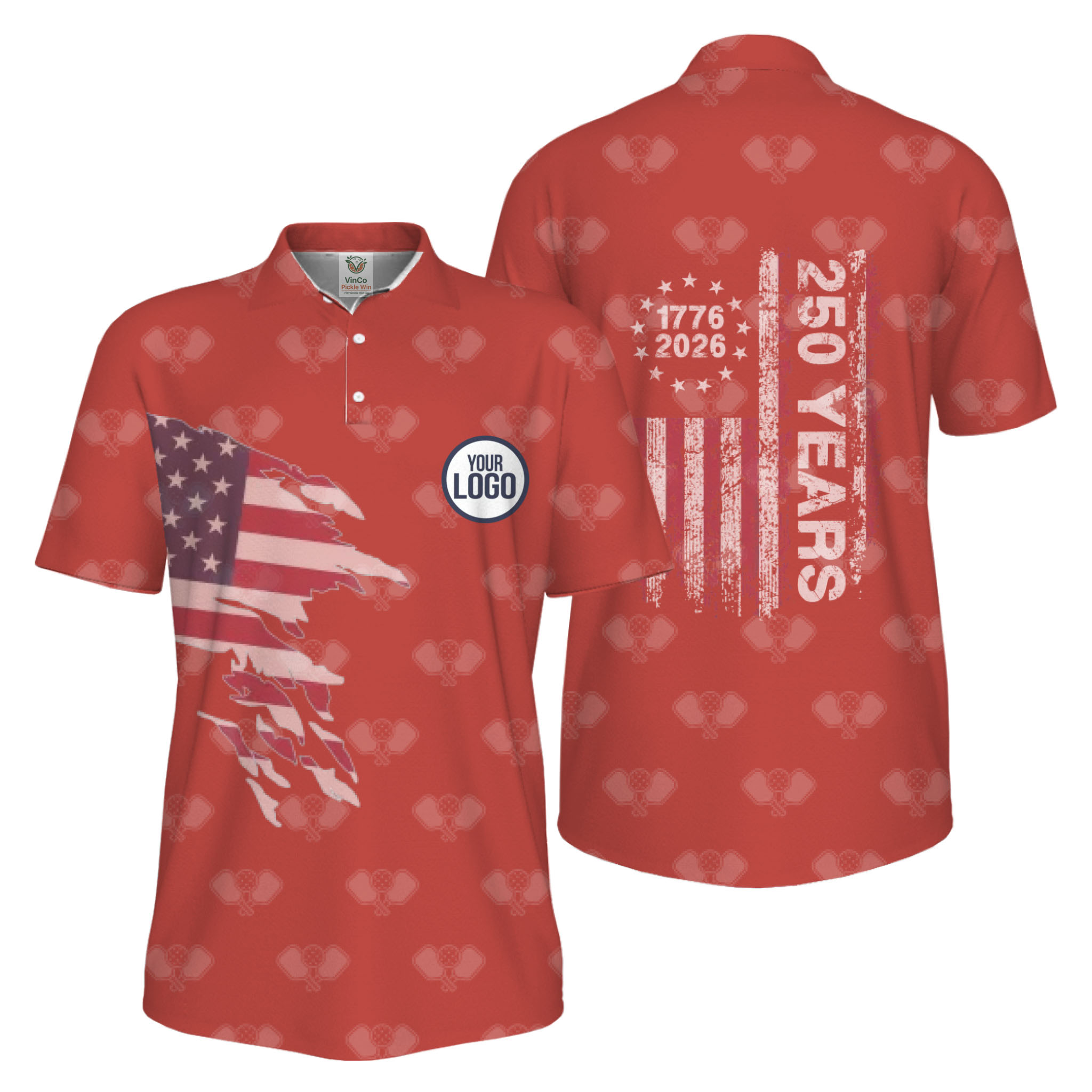 Picklewin 250 Years Of The USA Pickleball Logo Polo Shirt Men UV Protection  