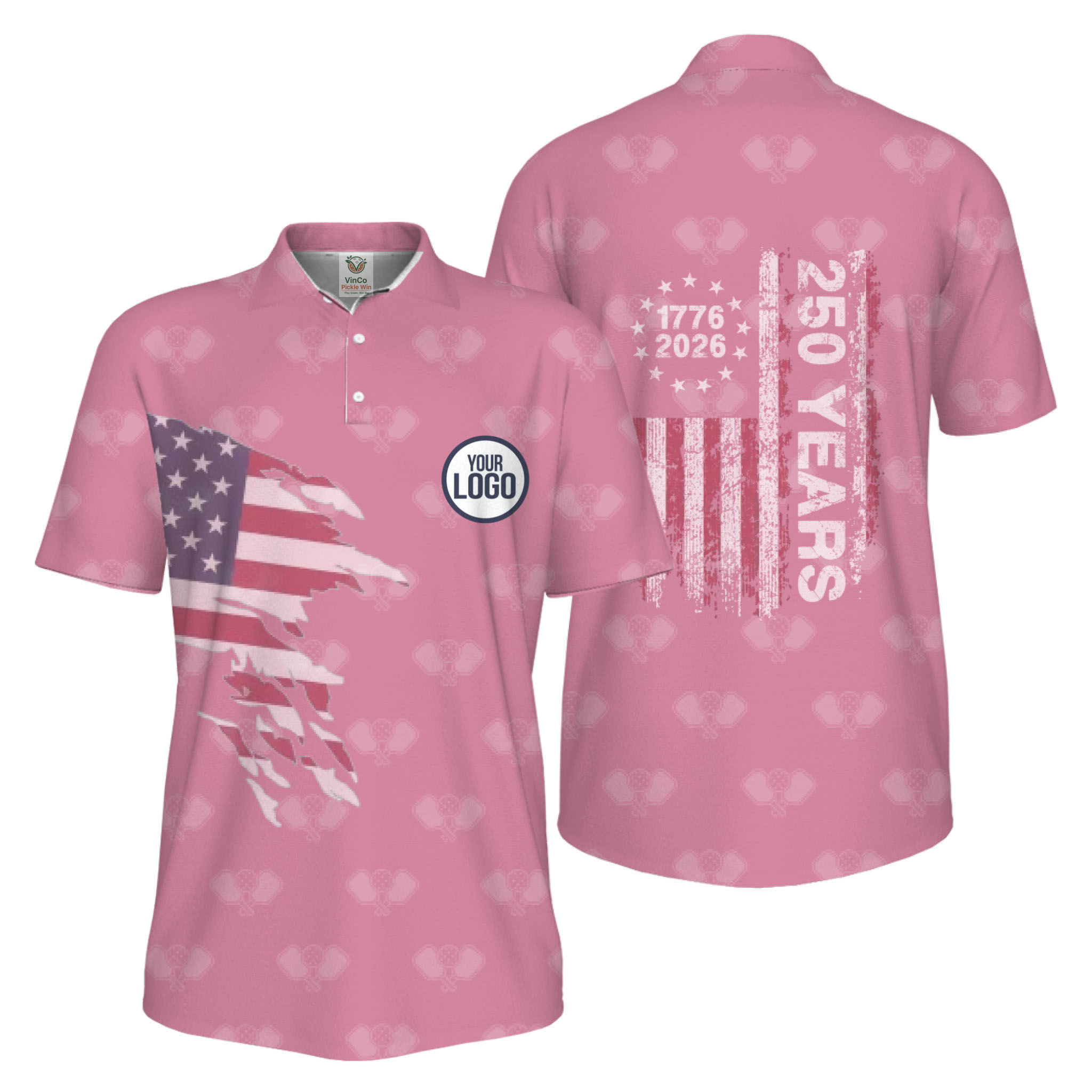 Picklewin 250 Years Of The USA Pickleball Logo Polo Shirt Men UV Protection  