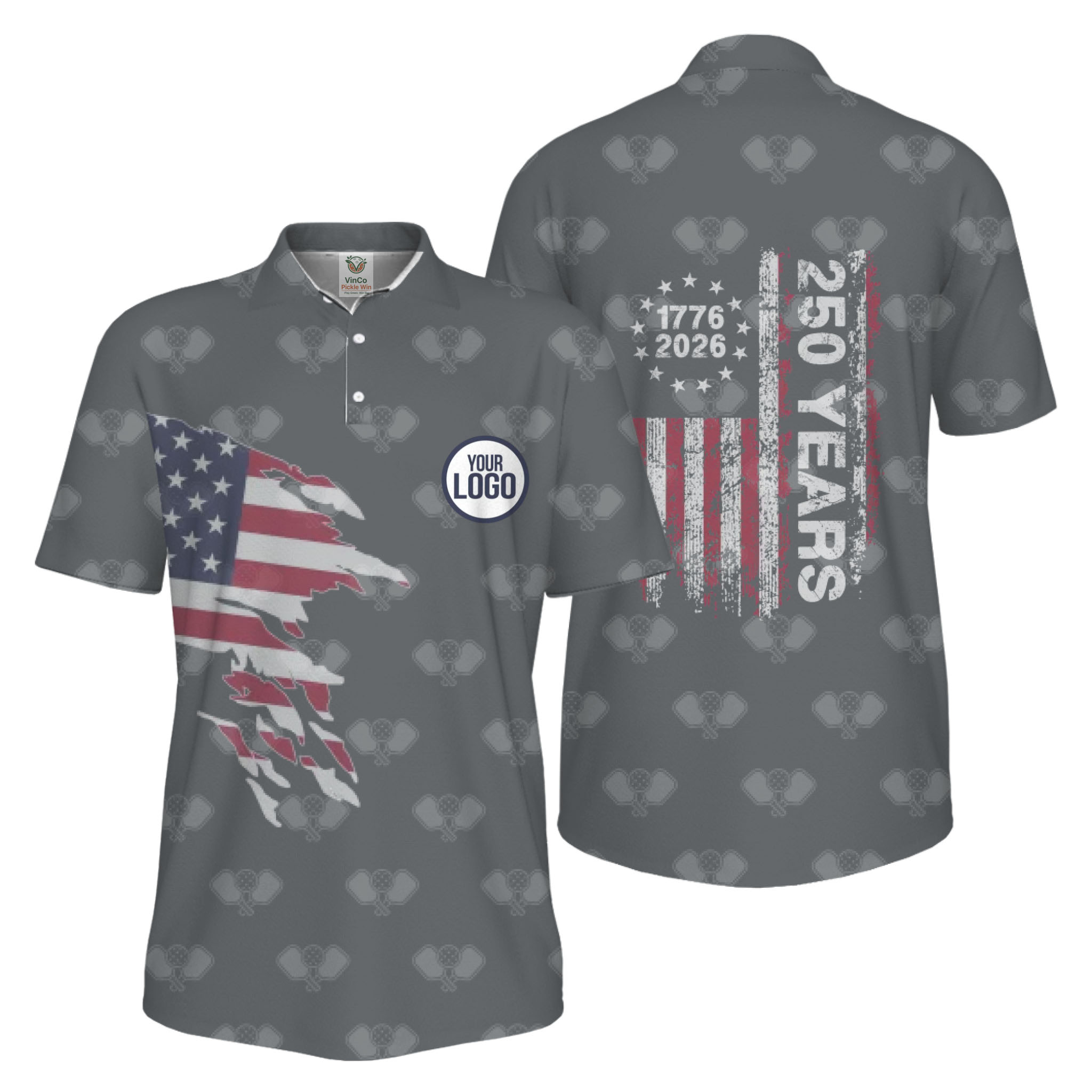 Picklewin 250 Years Of The USA Pickleball Logo Polo Shirt Men UV Protection  