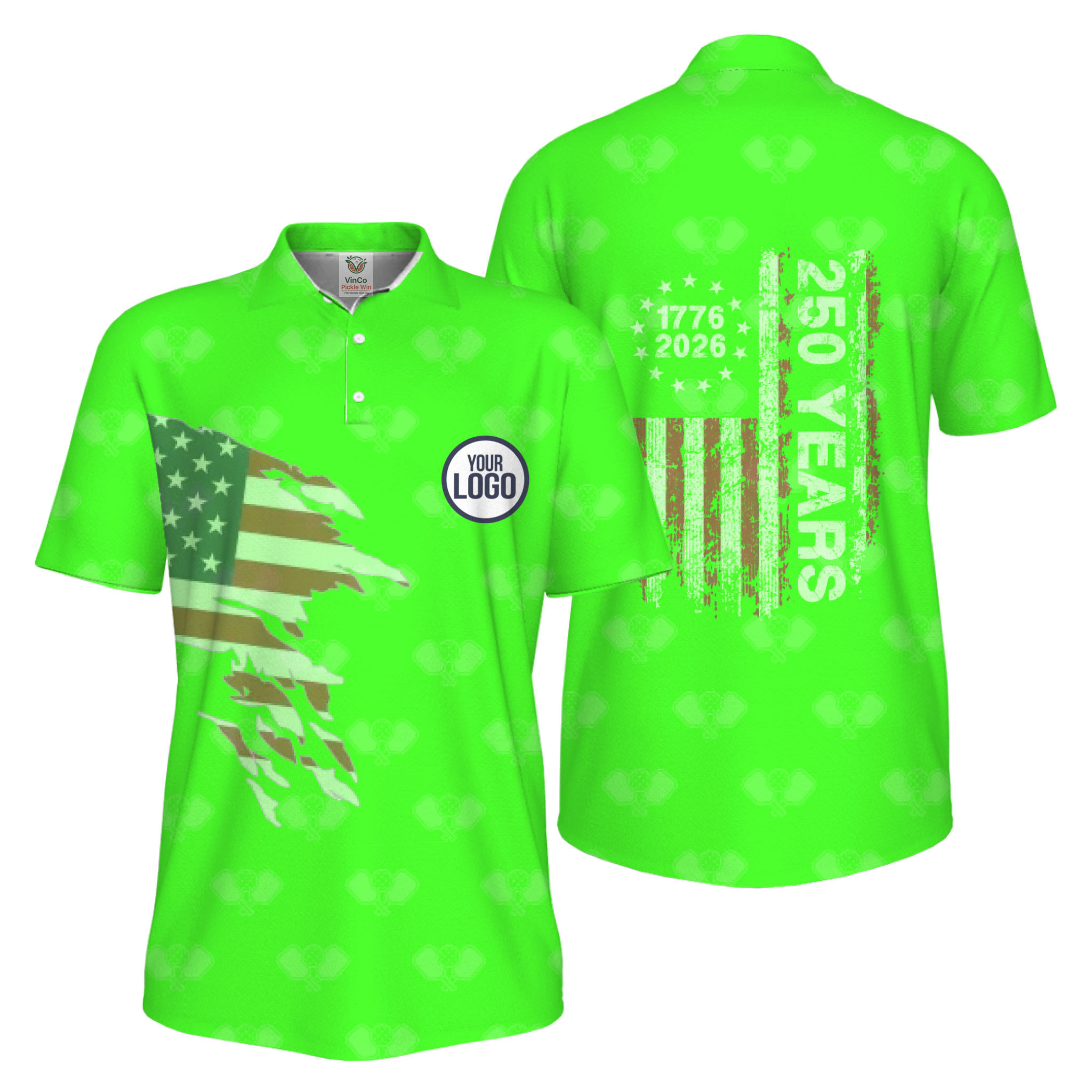 Picklewin 250 Years Of The USA Pickleball Logo Polo Shirt Men UV Protection  