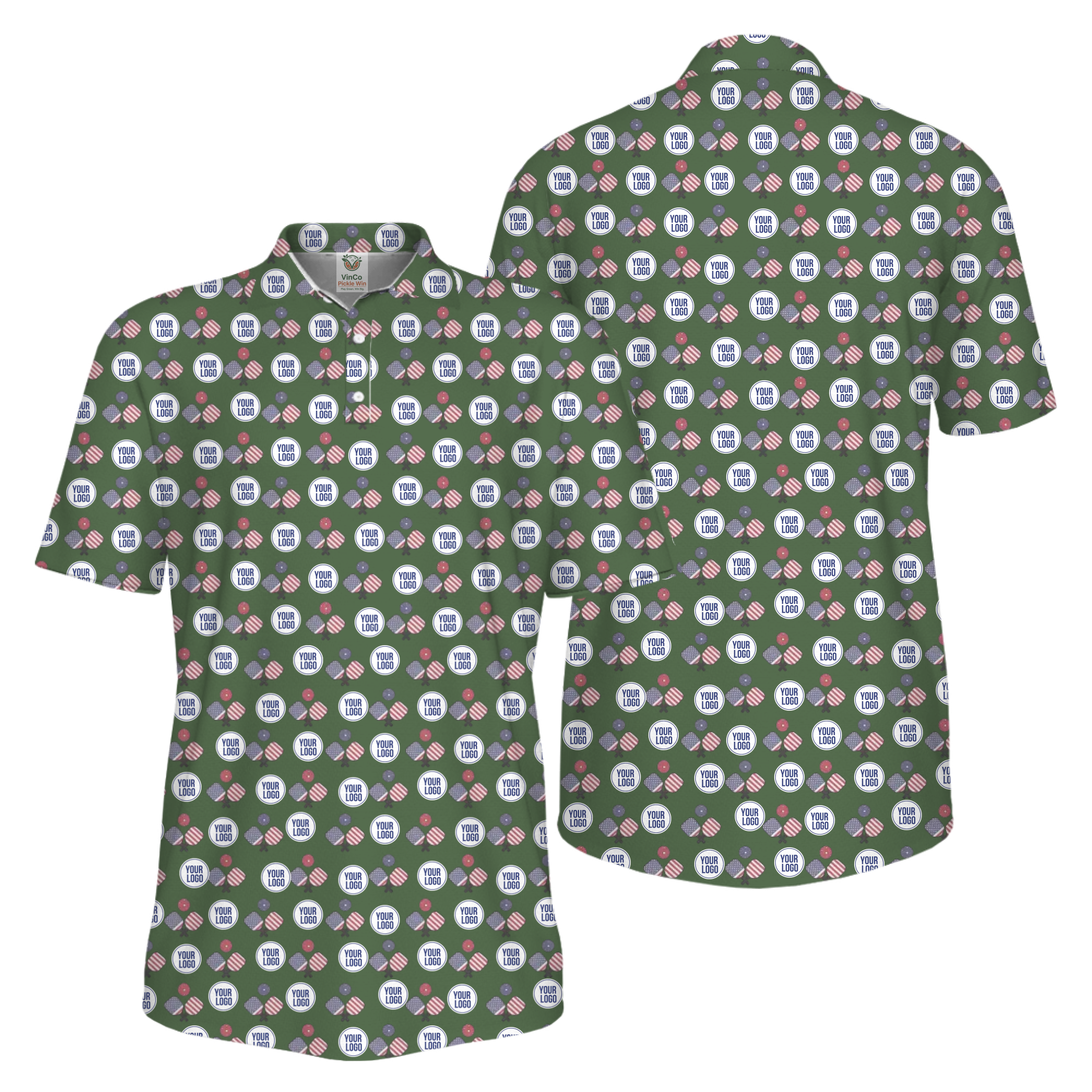 Picklewin All Over Printed Custom Logo Pickleball Polo Shirt For Men  
