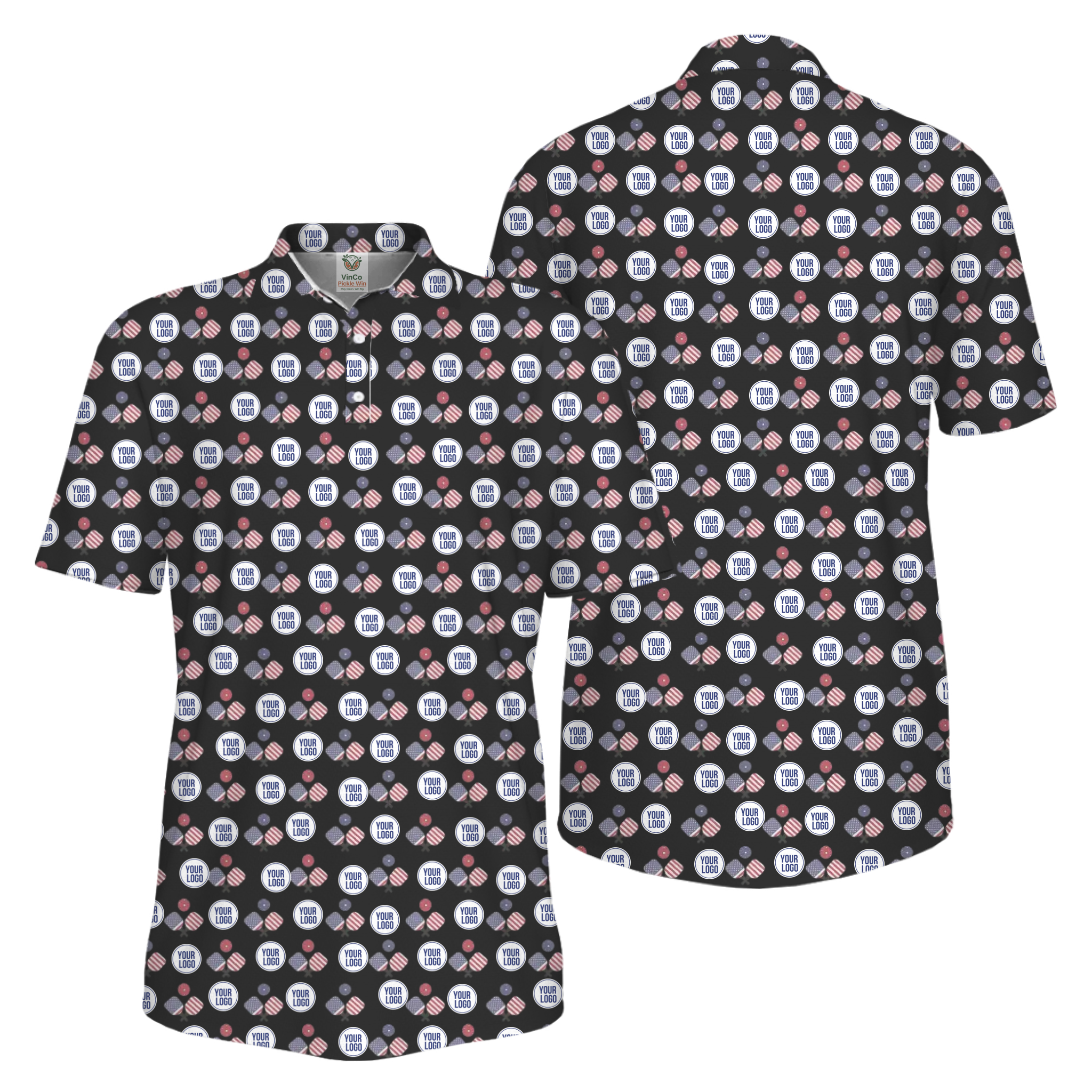 Picklewin All Over Printed Custom Logo Pickleball Polo Shirt For Men  