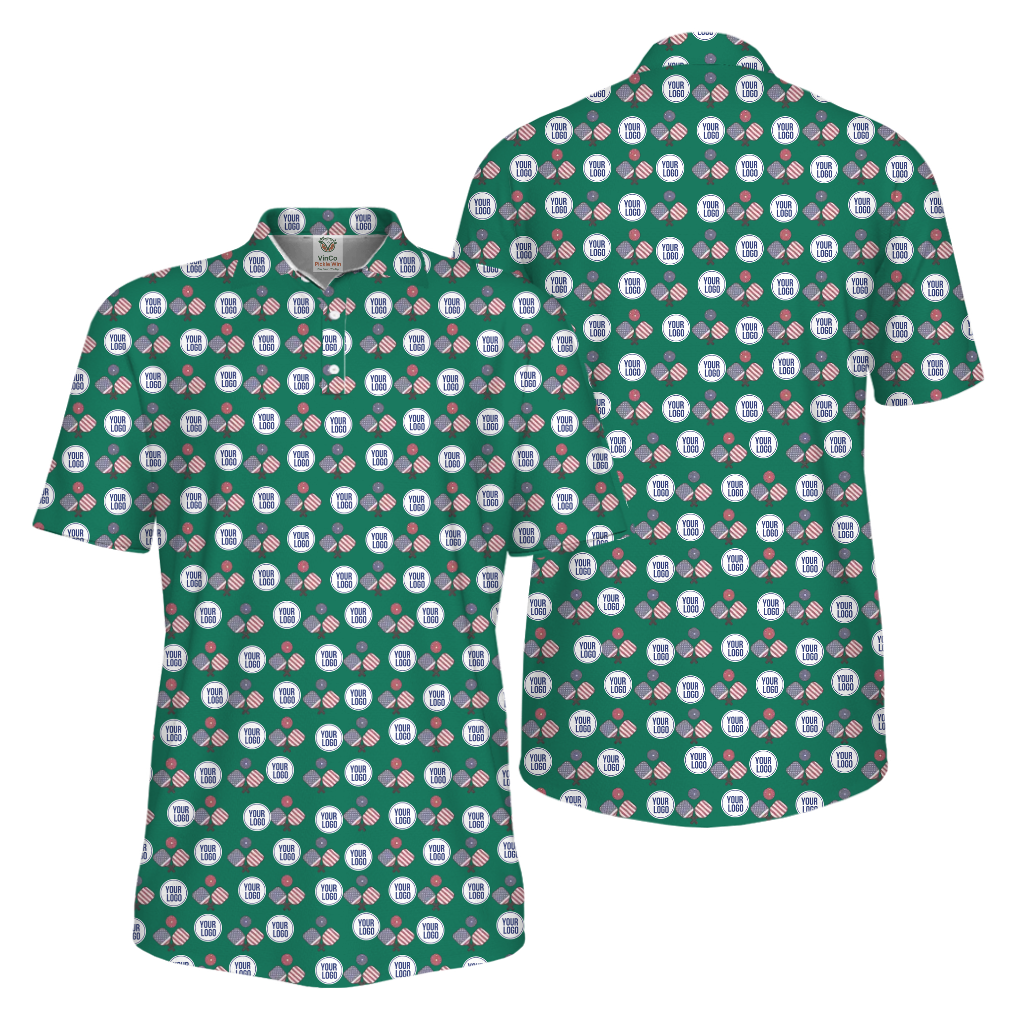 Picklewin All Over Printed Custom Logo Pickleball Polo Shirt For Men  