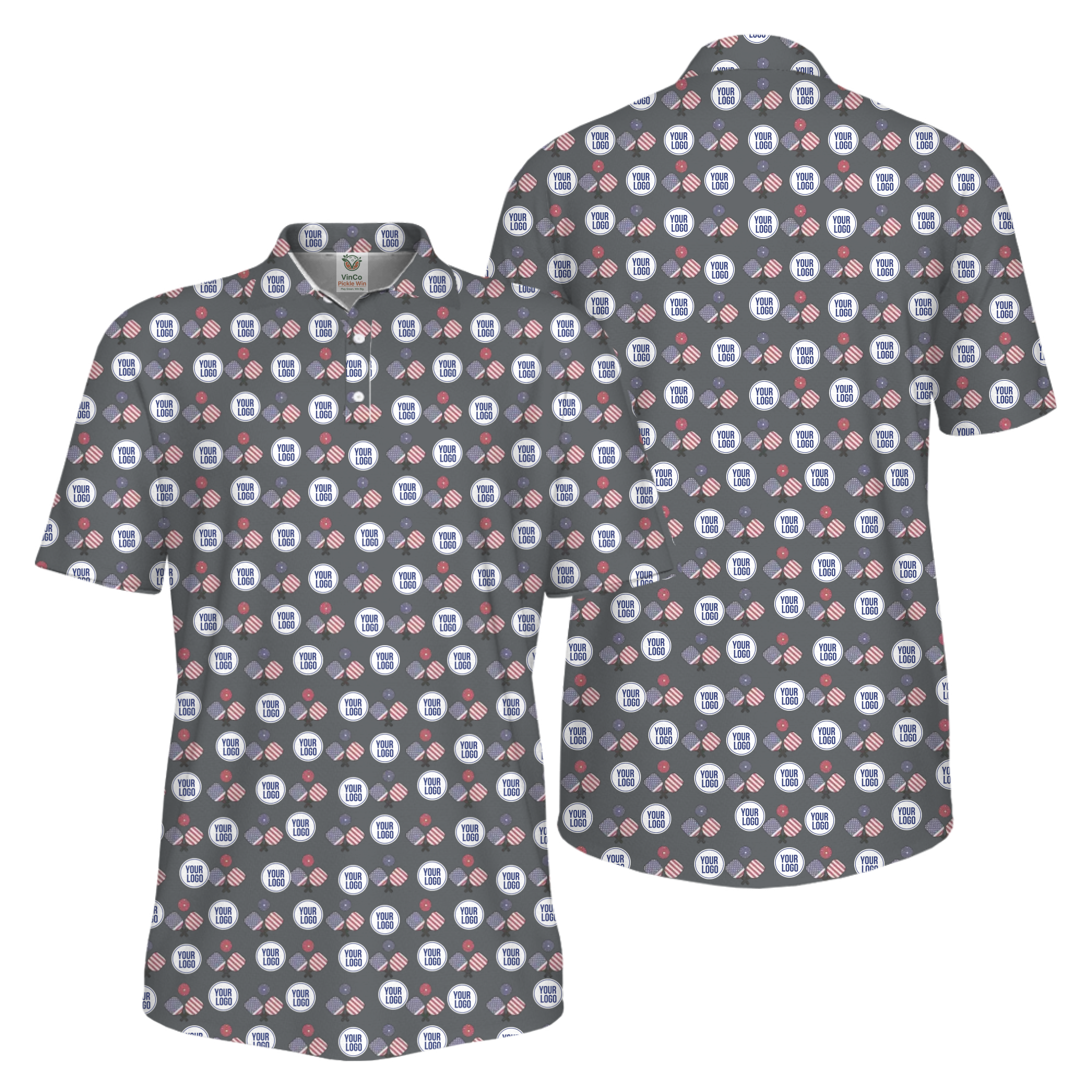 Picklewin All Over Printed Custom Logo Pickleball Polo Shirt For Men  
