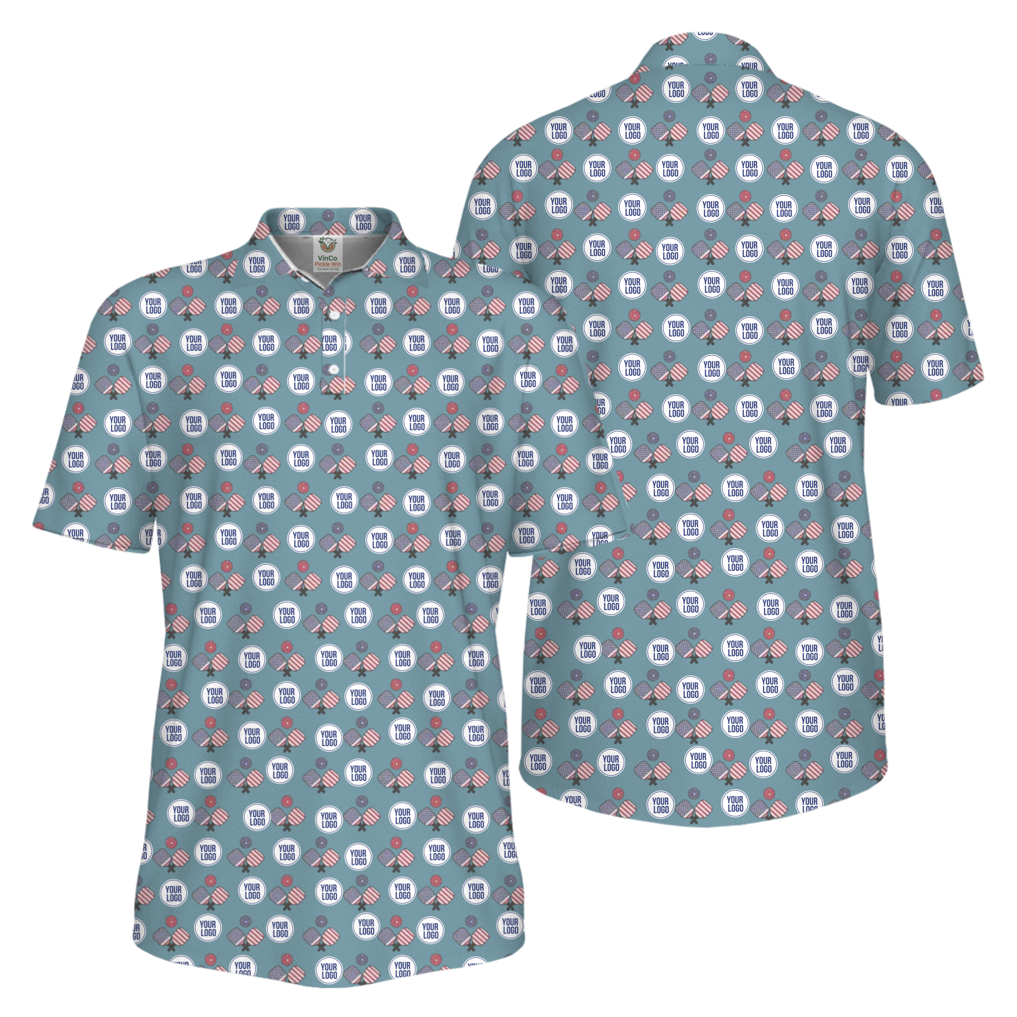 Picklewin All Over Printed Custom Logo Pickleball Polo Shirt For Men  