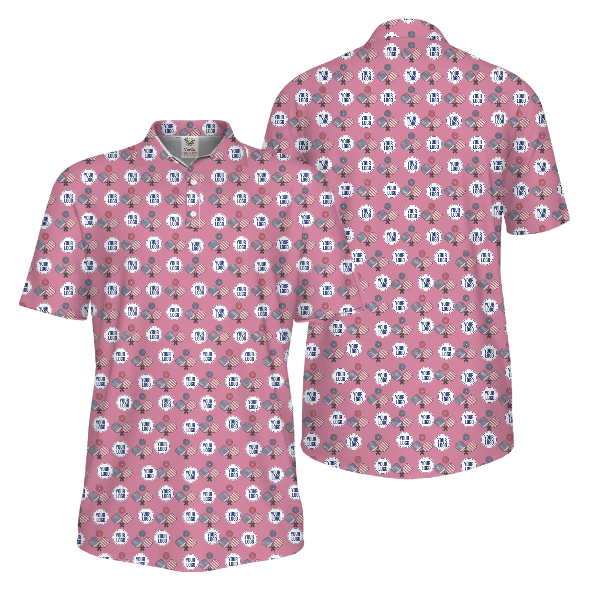 Picklewin All Over Printed Custom Logo Pickleball Polo Shirt For Men  