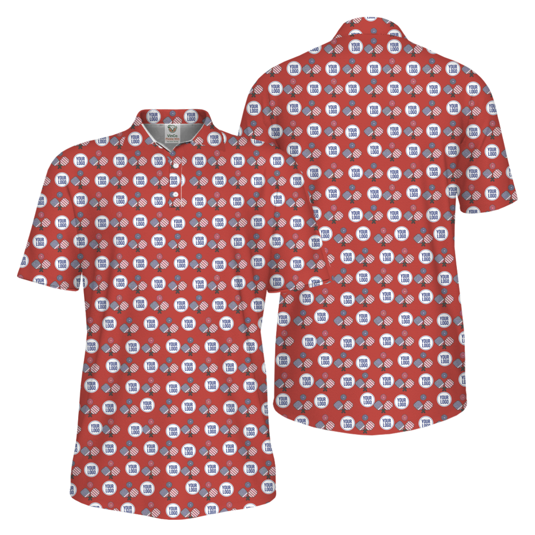 Picklewin All Over Printed Custom Logo Pickleball Polo Shirt For Men  