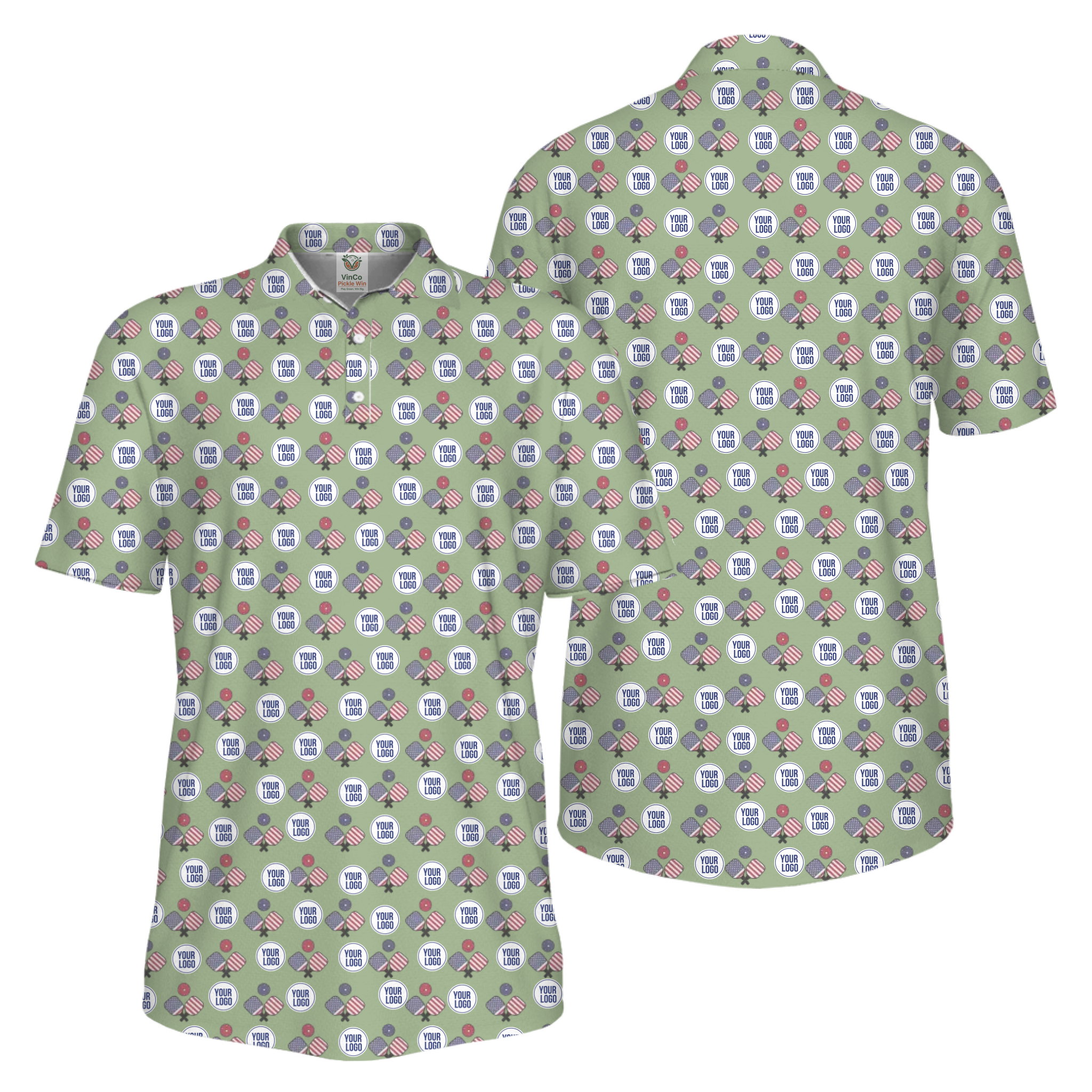 Picklewin All Over Printed Custom Logo Pickleball Polo Shirt For Men  