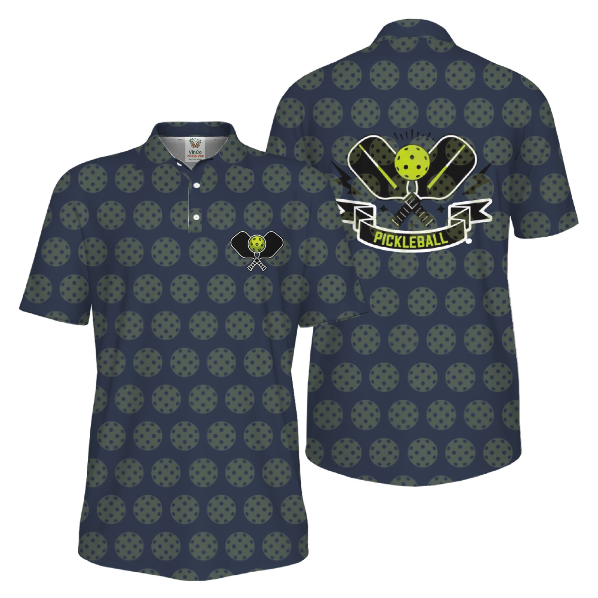 Picklewin All Over Printed Pickleball Polo Shirt Men UV Protection 