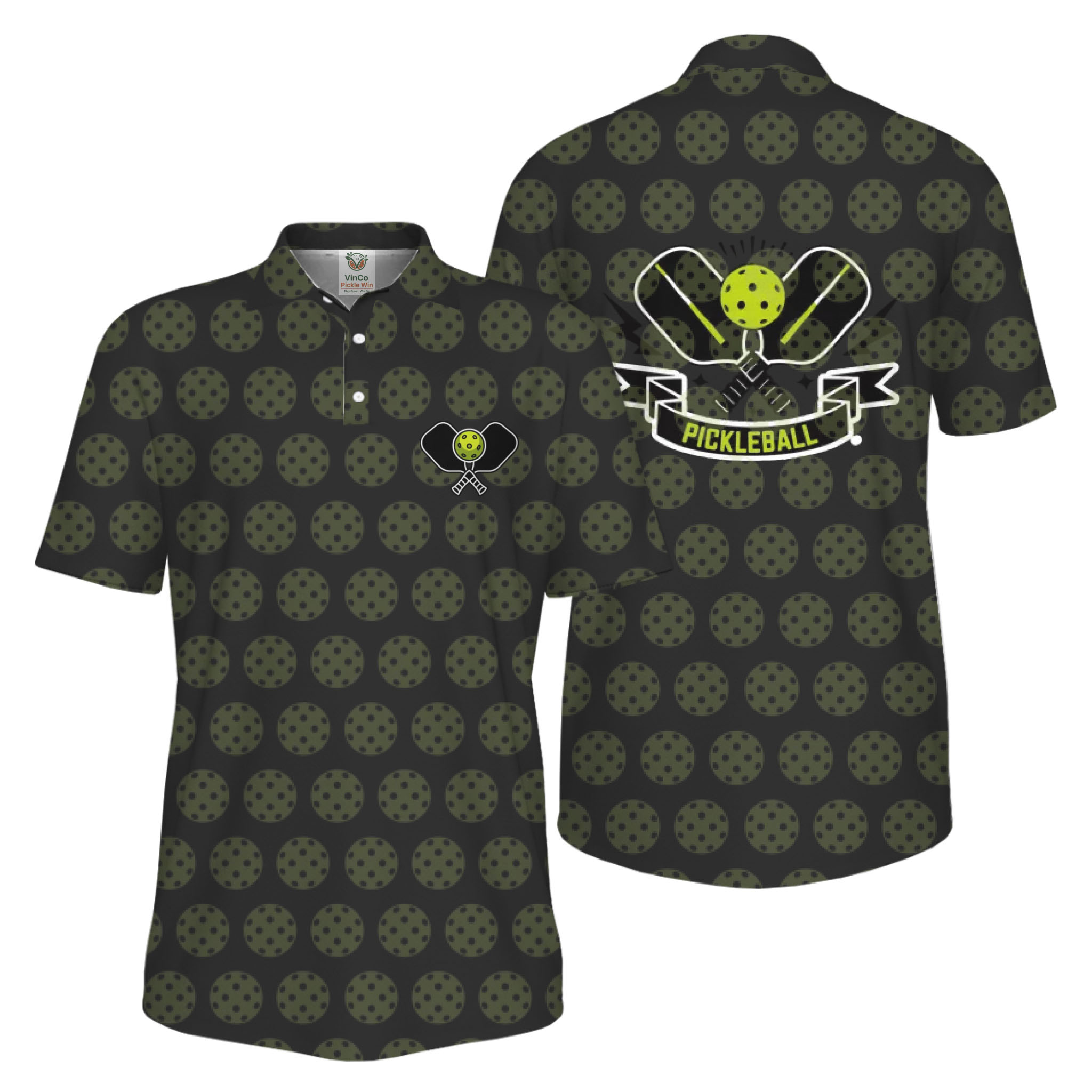 Picklewin All Over Printed Pickleball Polo Shirt Men UV Protection 