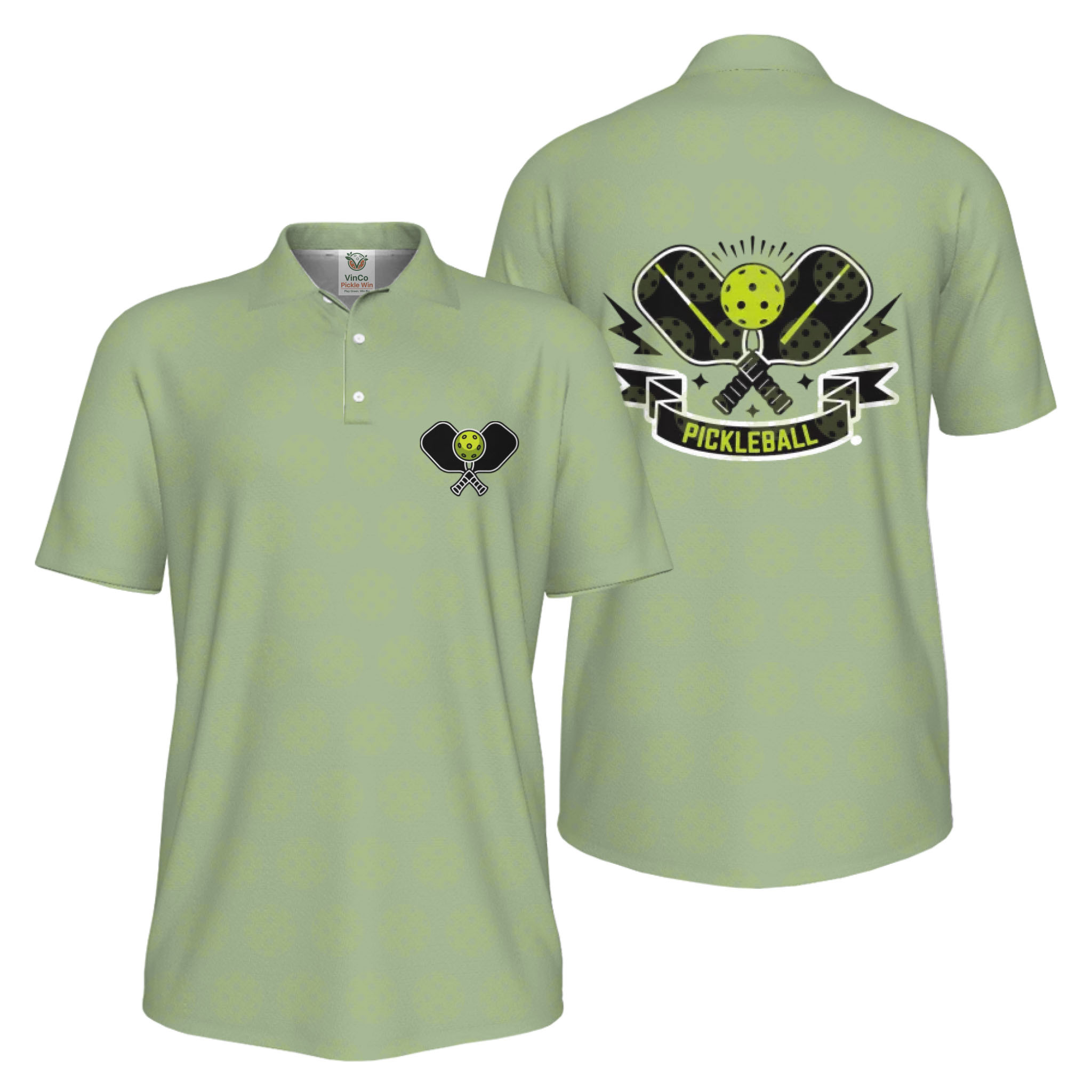 Picklewin All Over Printed Pickleball Polo Shirt Men UV Protection 