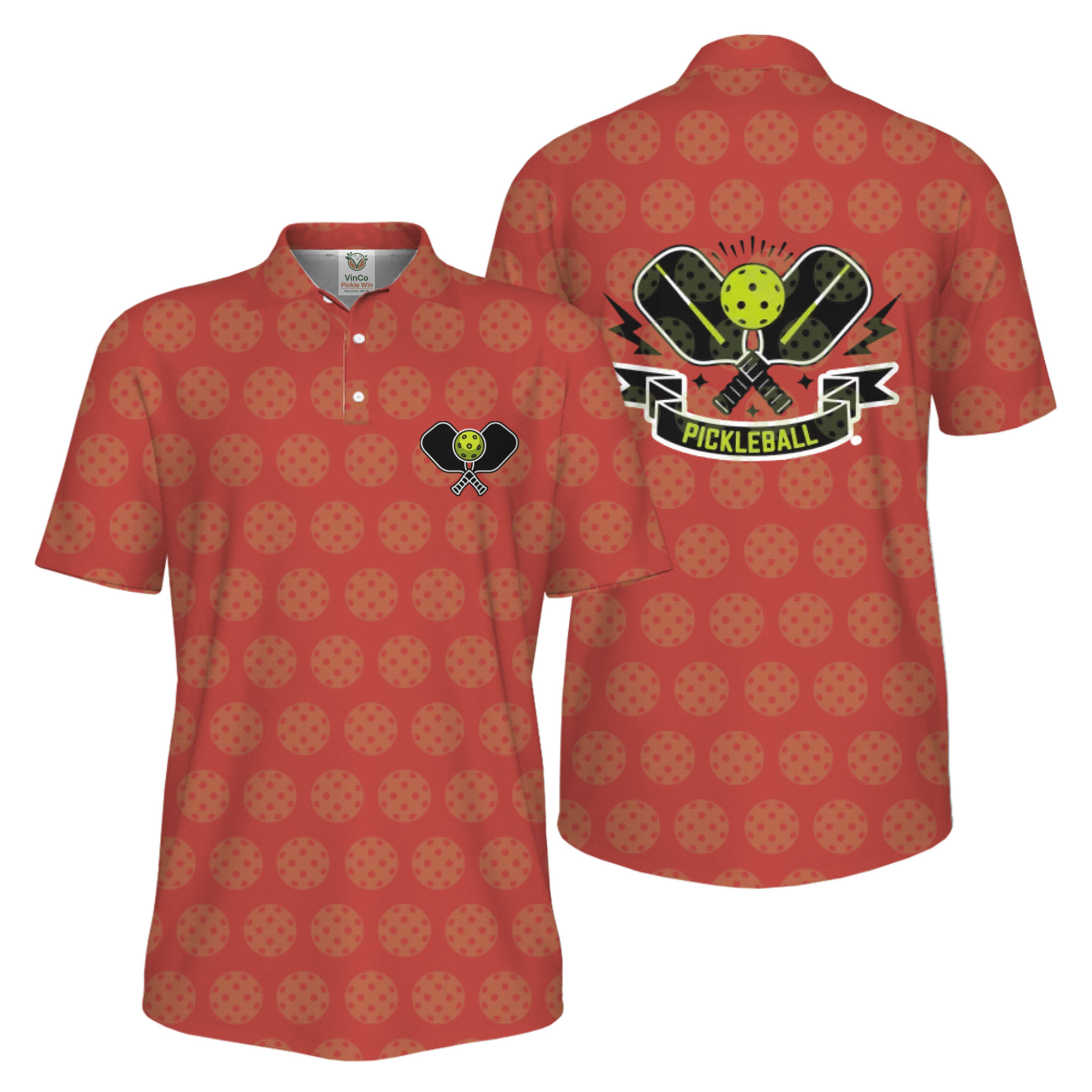Picklewin All Over Printed Pickleball Polo Shirt Men UV Protection 