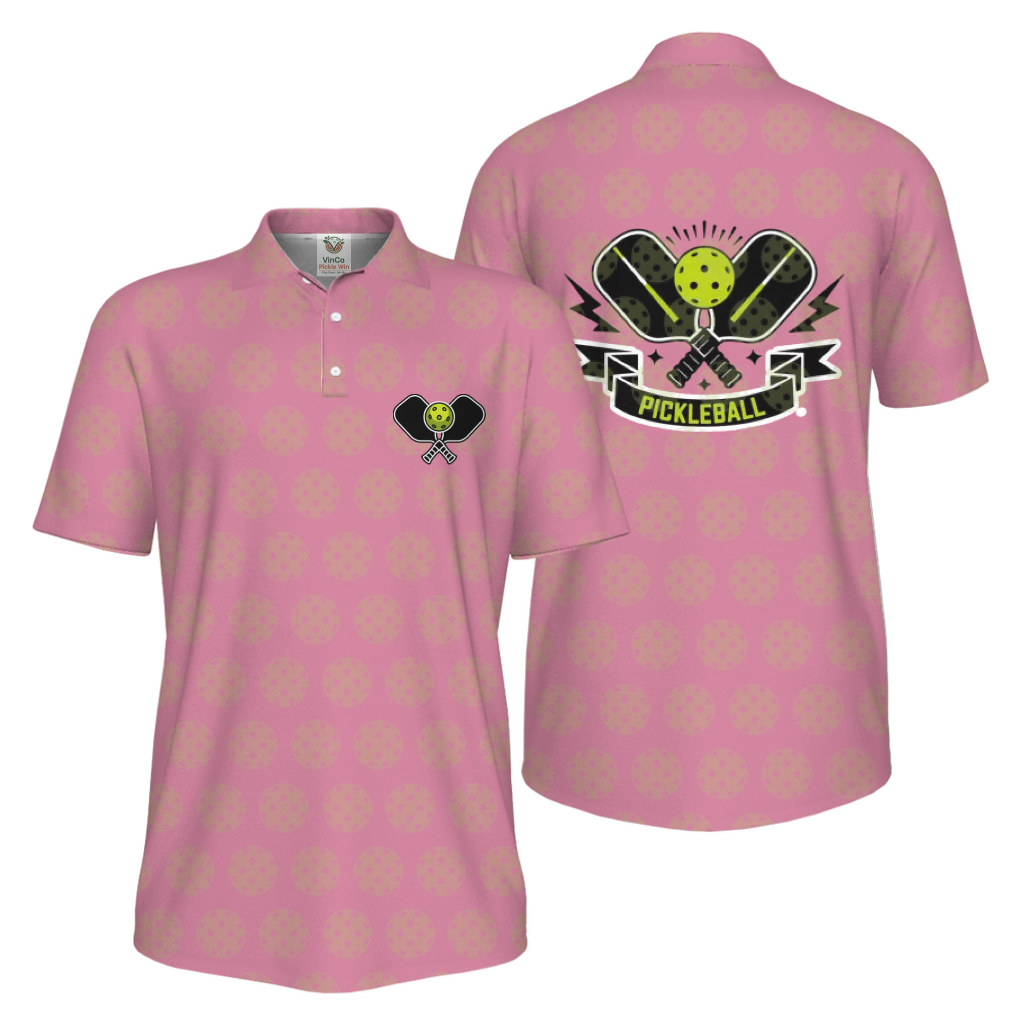 Picklewin All Over Printed Pickleball Polo Shirt Men UV Protection 