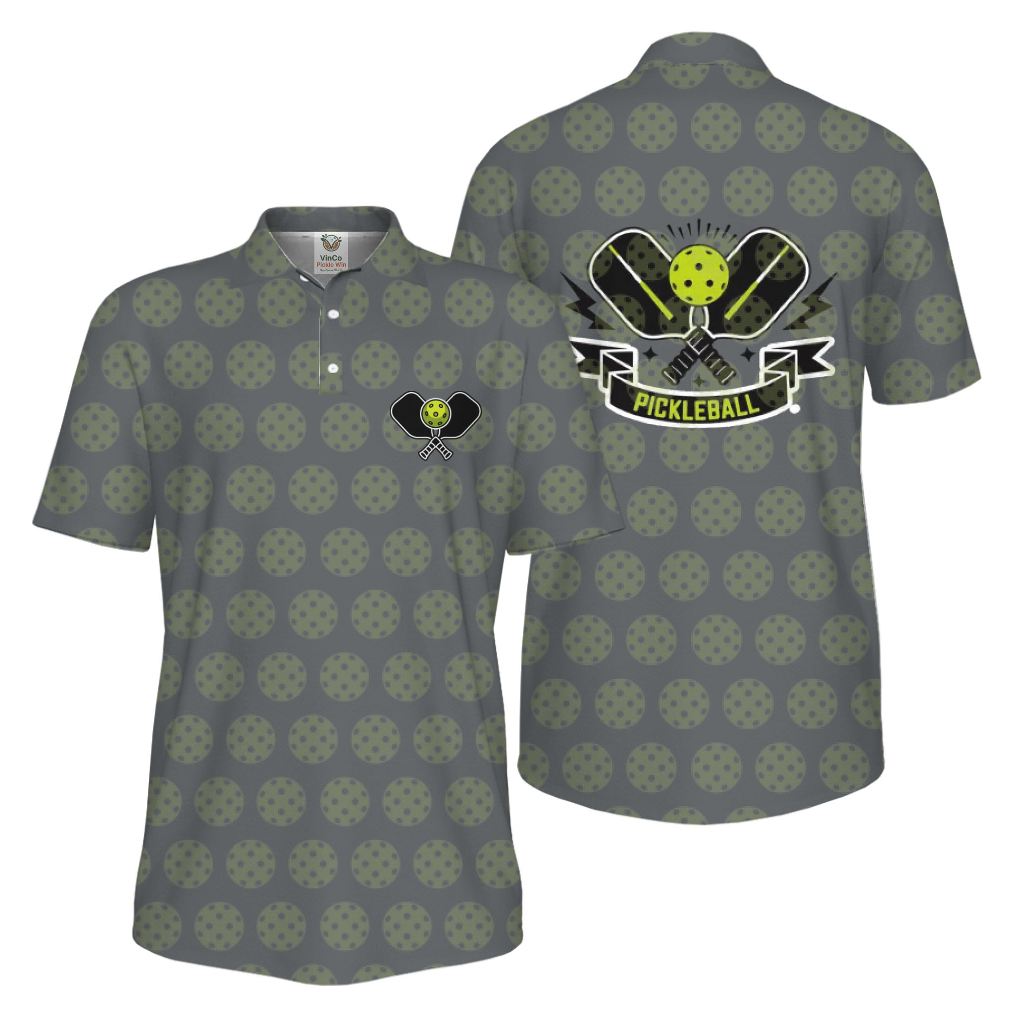 Picklewin All Over Printed Pickleball Polo Shirt Men UV Protection 