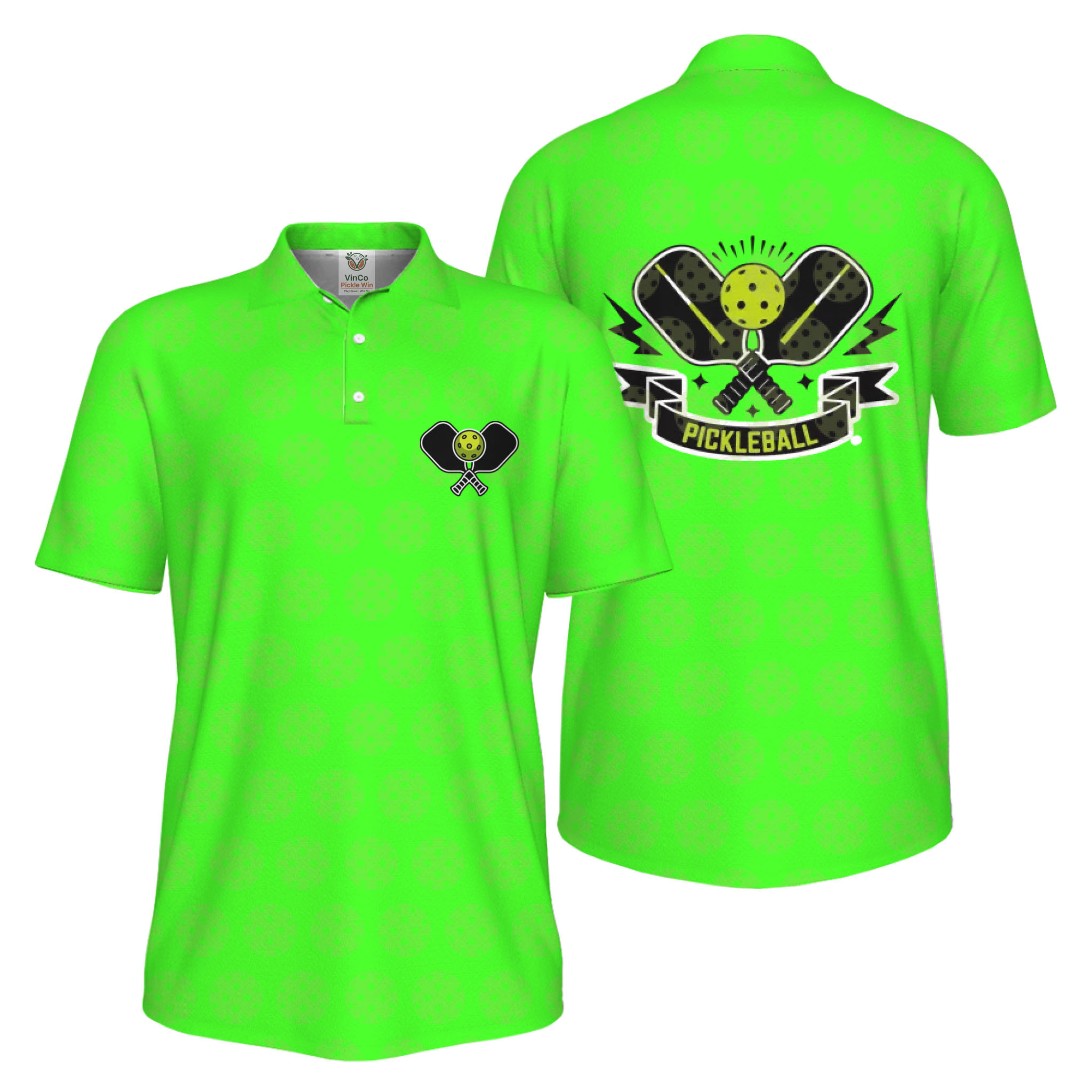 Picklewin All Over Printed Pickleball Polo Shirt Men UV Protection 