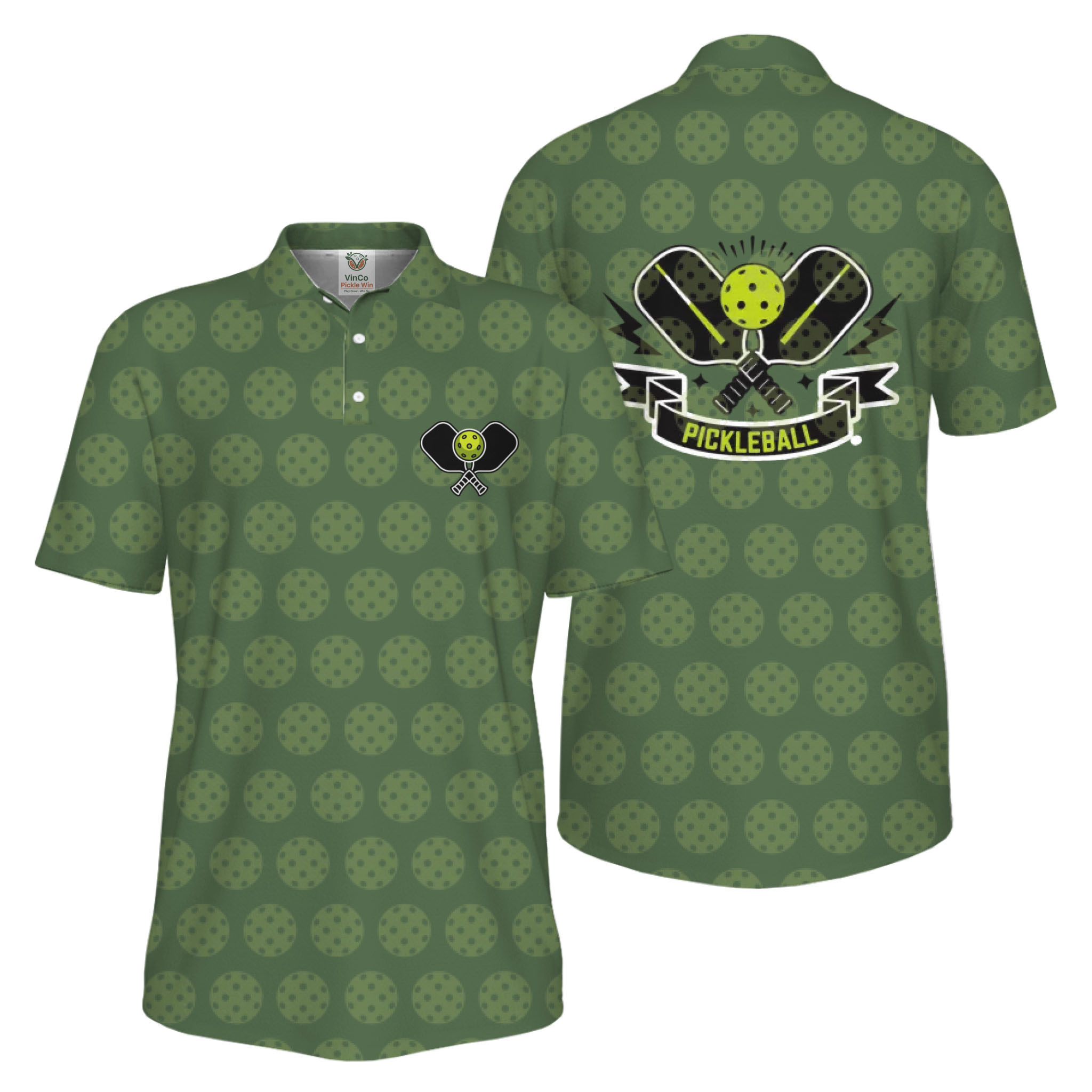 Picklewin All Over Printed Pickleball Polo Shirt Men UV Protection 