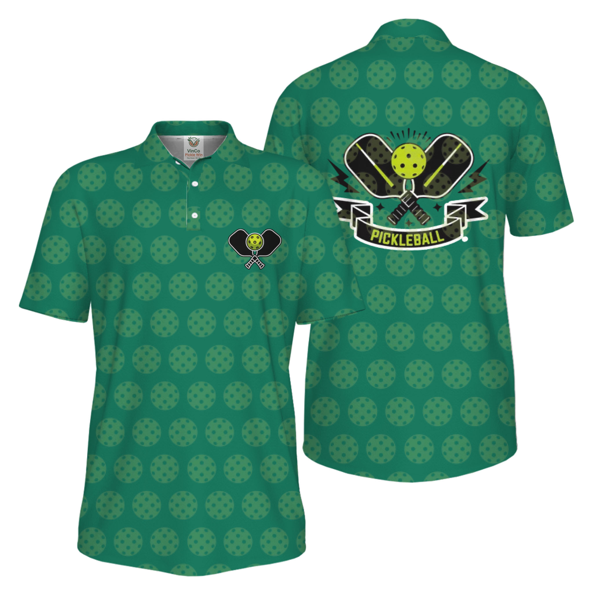 Picklewin All Over Printed Pickleball Polo Shirt Men UV Protection 